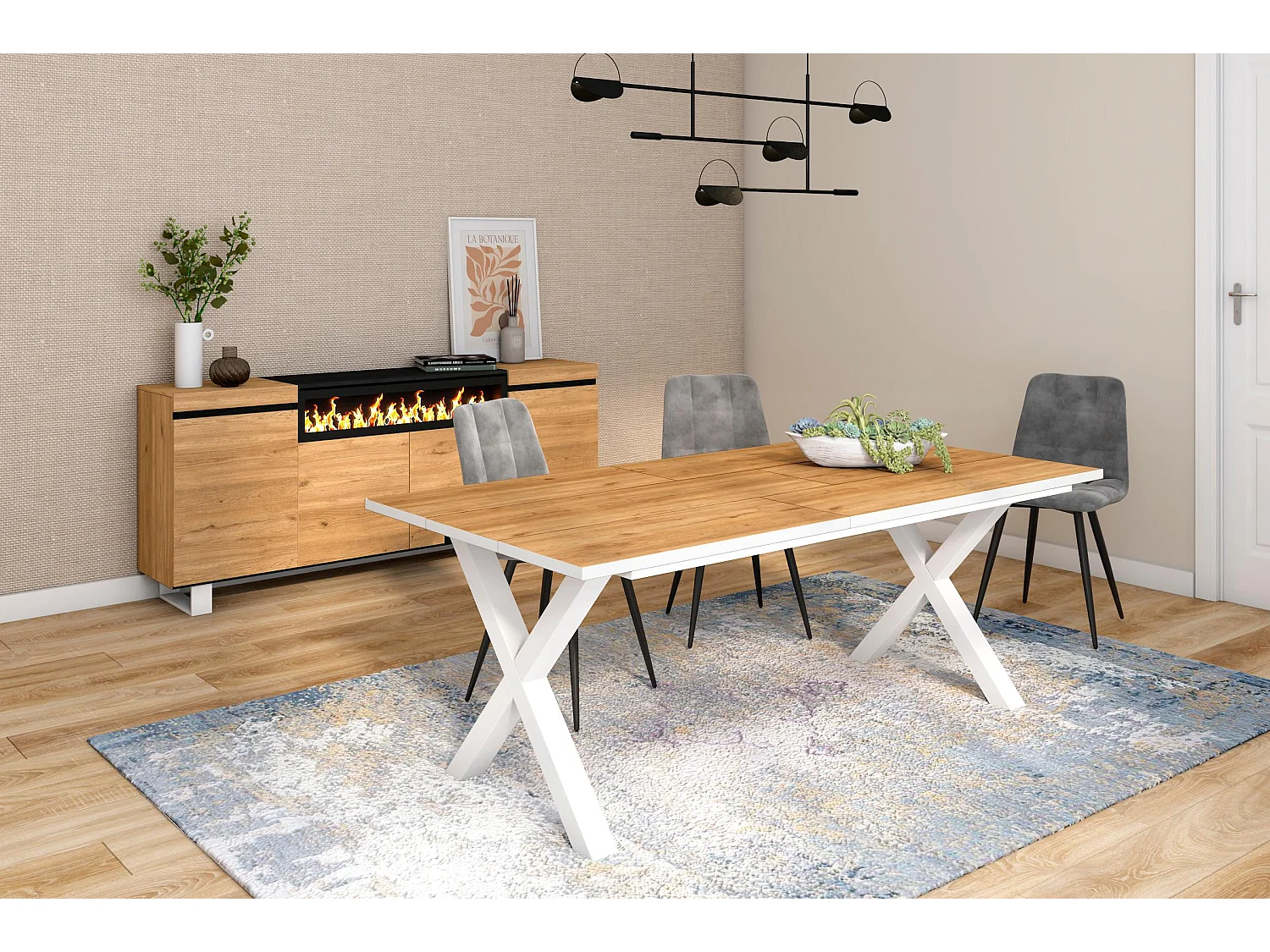 Table à manger, 10 personnes, 200, Robuste, structure stable, pieds solides,  Chêne/blanc