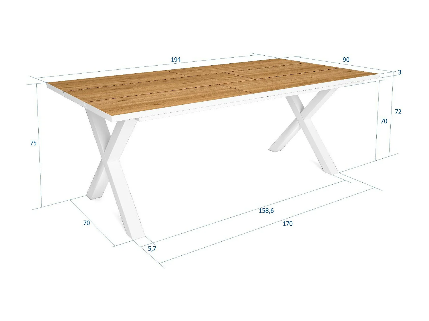 Table à manger, 10 personnes, 200, Robuste, structure stable, pieds solides,  Chêne/blanc