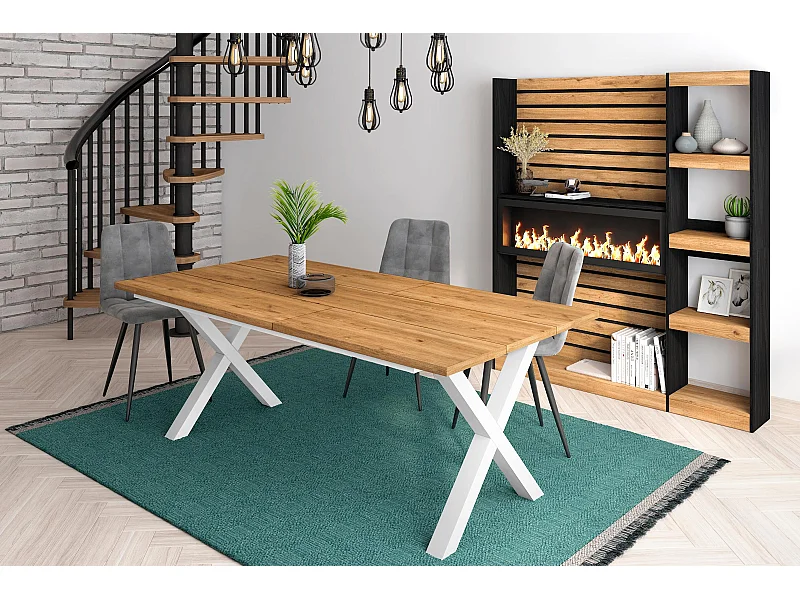 Mesa de sala de jantar, 10 pessoas, 194x90x75cm, Robusto e estável graças à sua estrutura e pernas sólidas, Carvalho, Estilo industrial