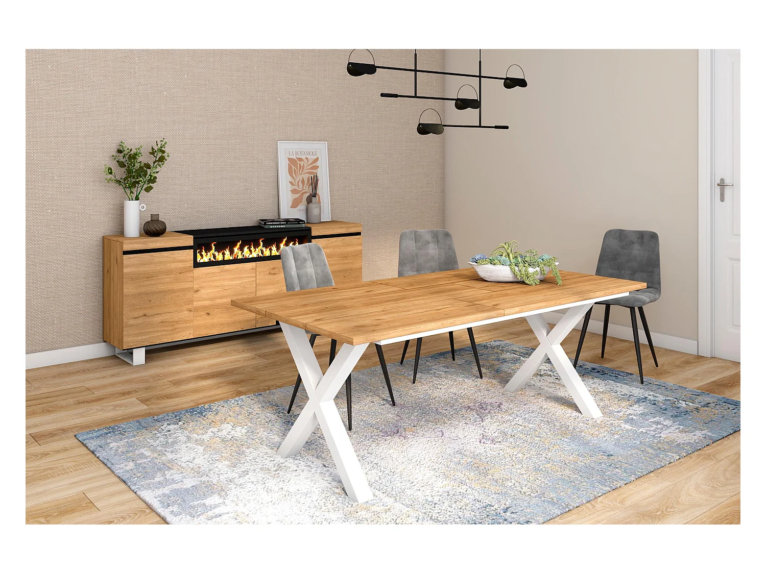 Mesa de sala de jantar, 10 pessoas, 194x90x75cm, Robusto e estável graças à sua estrutura e pernas sólidas, Carvalho, Estilo industrial