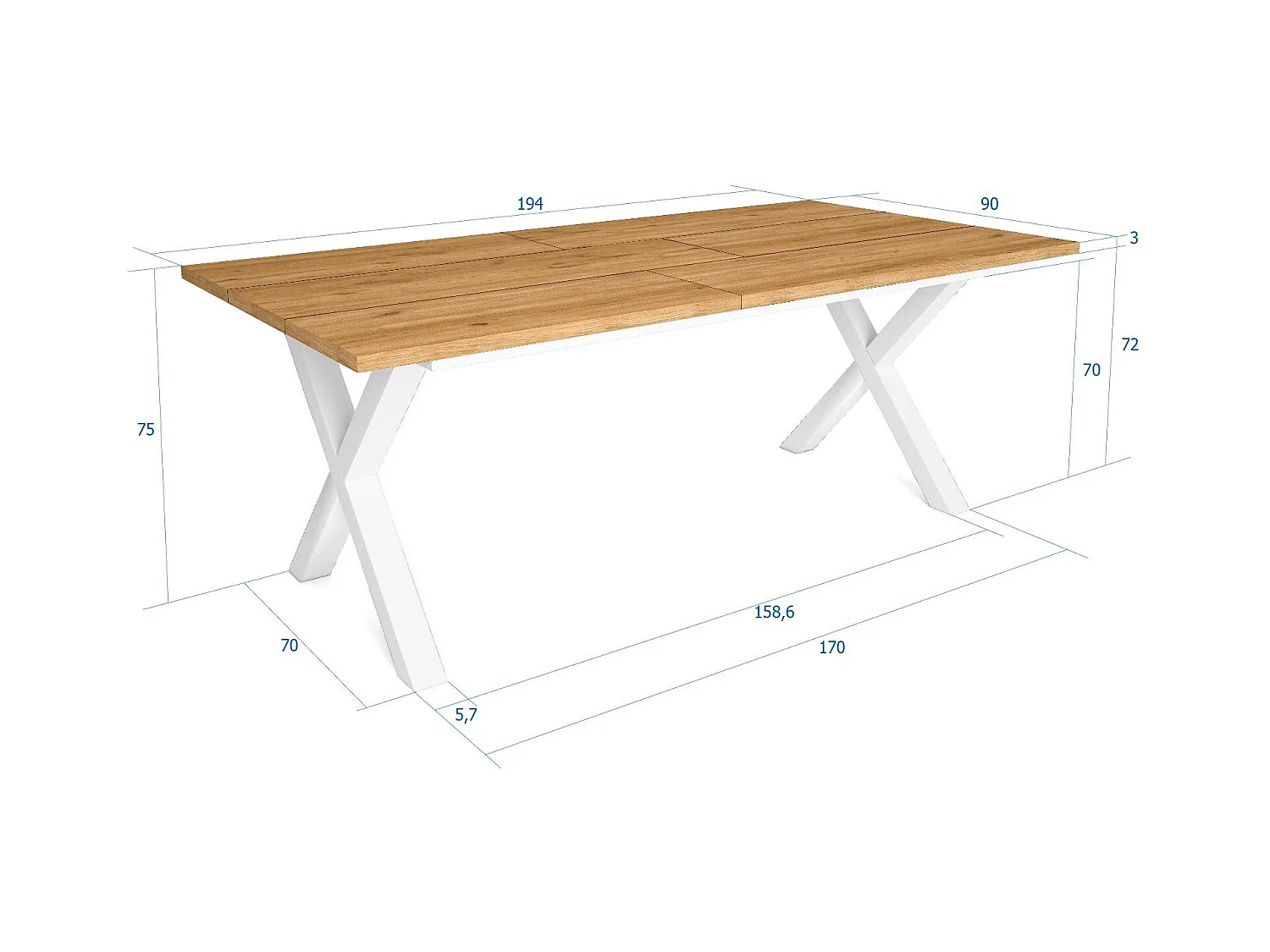 Mesa de sala de jantar, 10 pessoas, 194x90x75cm, Robusto e estável graças à sua estrutura e pernas sólidas, Carvalho, Estilo industrial