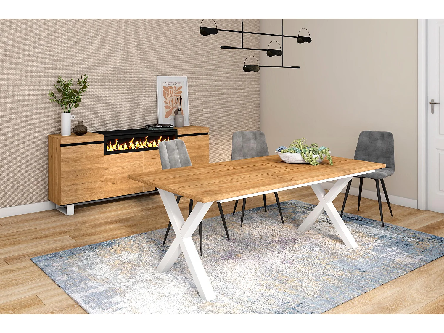 Eettafel, 10 personen, 194x90x75cm, Robuust en stabiel dankzij zijn structuur en solide poten, Eik, Industriële stijl