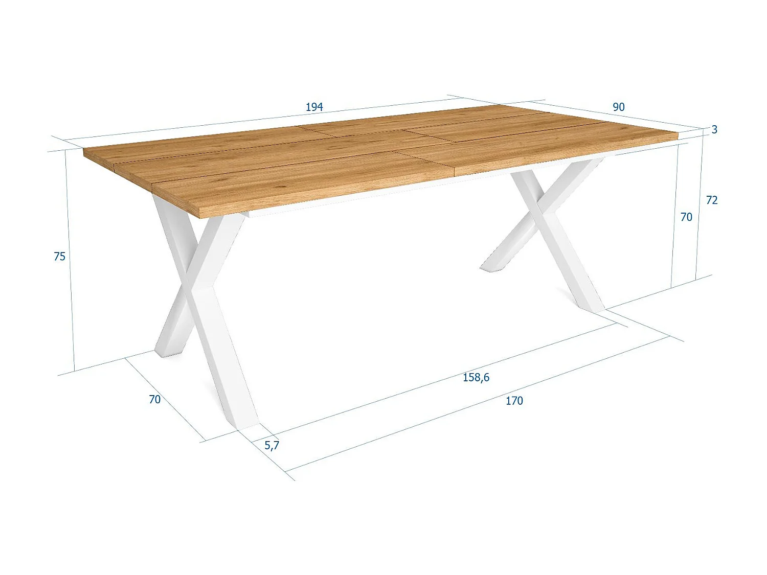 Eettafel, 10 personen, 194x90x75cm, Robuust en stabiel dankzij zijn structuur en solide poten, Eik, Industriële stijl