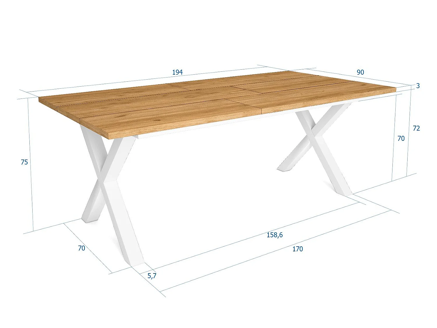 Table à manger, 10 personnes, 194x90x75cm, Robuste et stable, Chêne, Style industriel