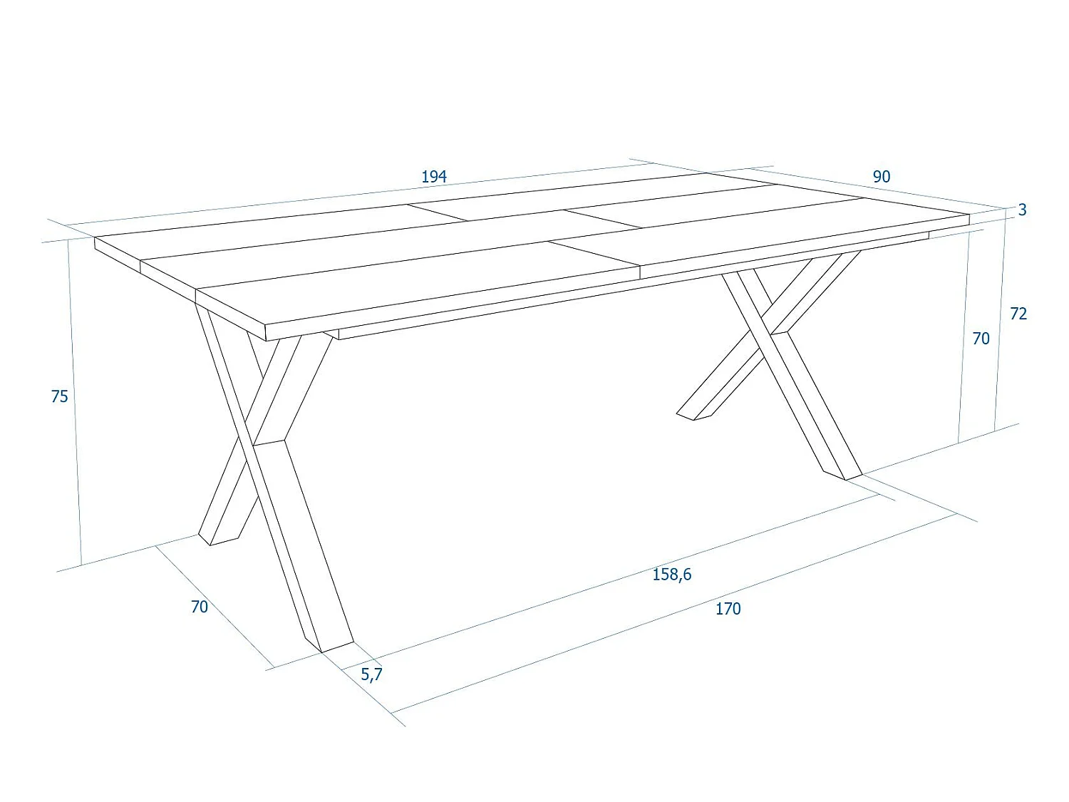 Table à manger, 10 personnes, 194x90x75cm, Robuste et stable, Chêne, Style industriel