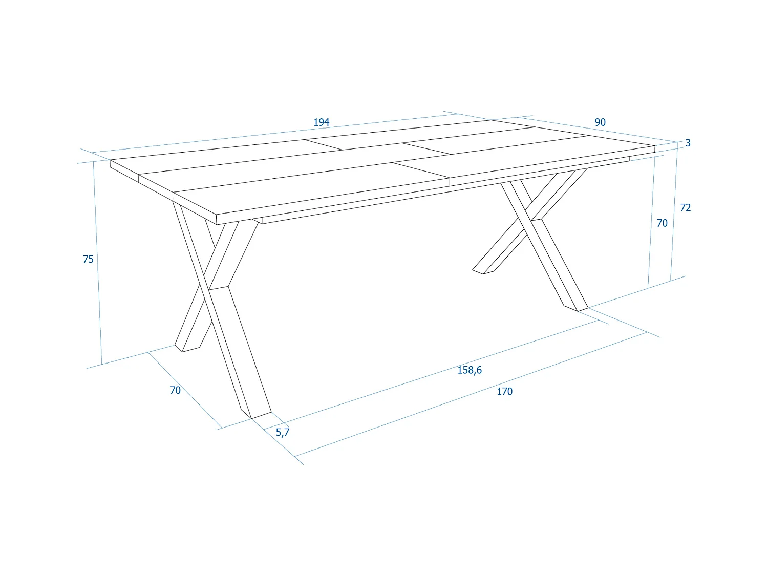 Table à manger, 10 personnes, 194x90x75cm, Robuste et stable grâce à sa structure et aux pieds solides, Noir, Style industriel