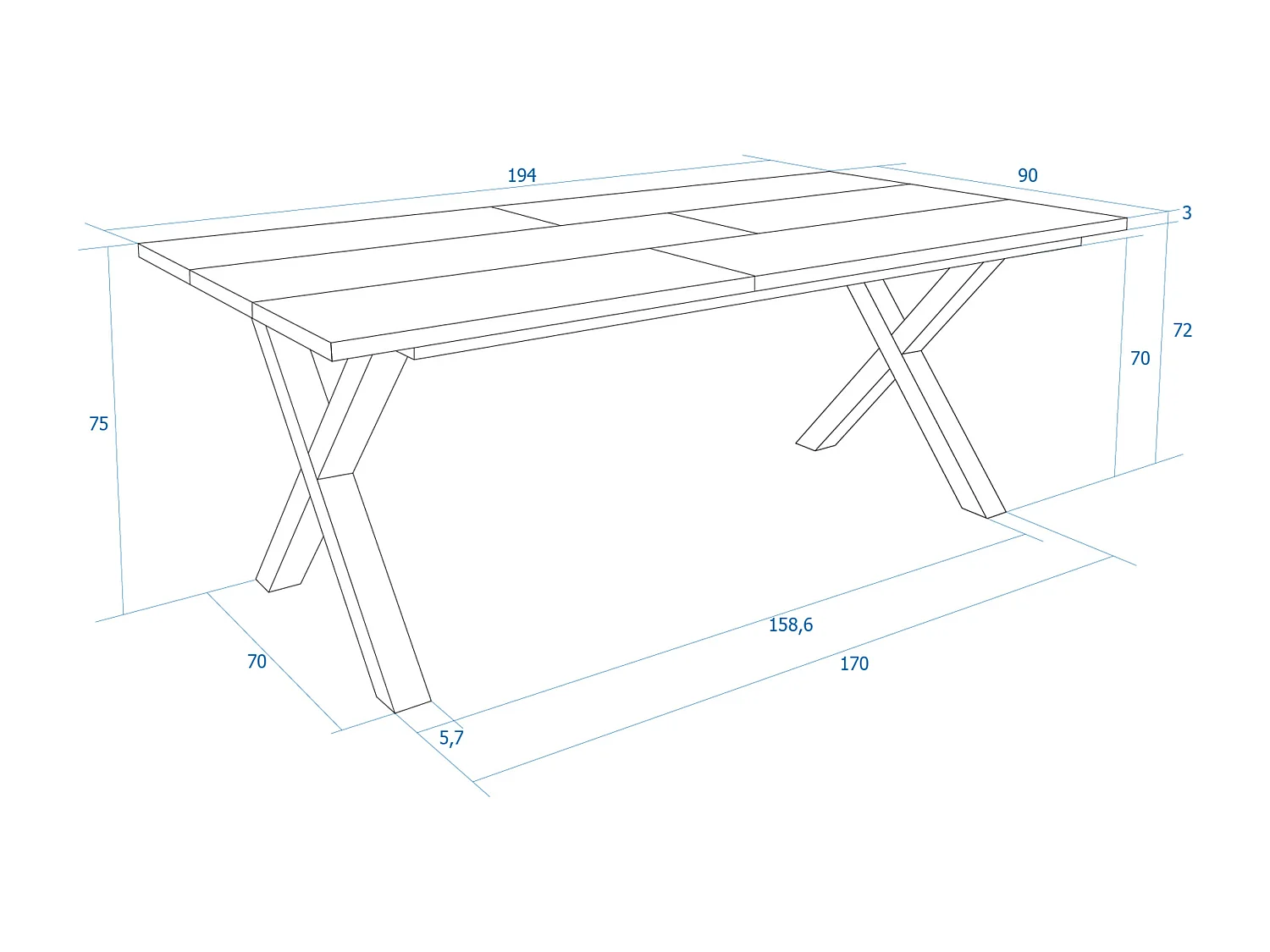 Eettafel, 10 personen, 194x90x75cm, Robuust en stabiel dankzij zijn structuur en solide poten, Zwart, Industriële stijl