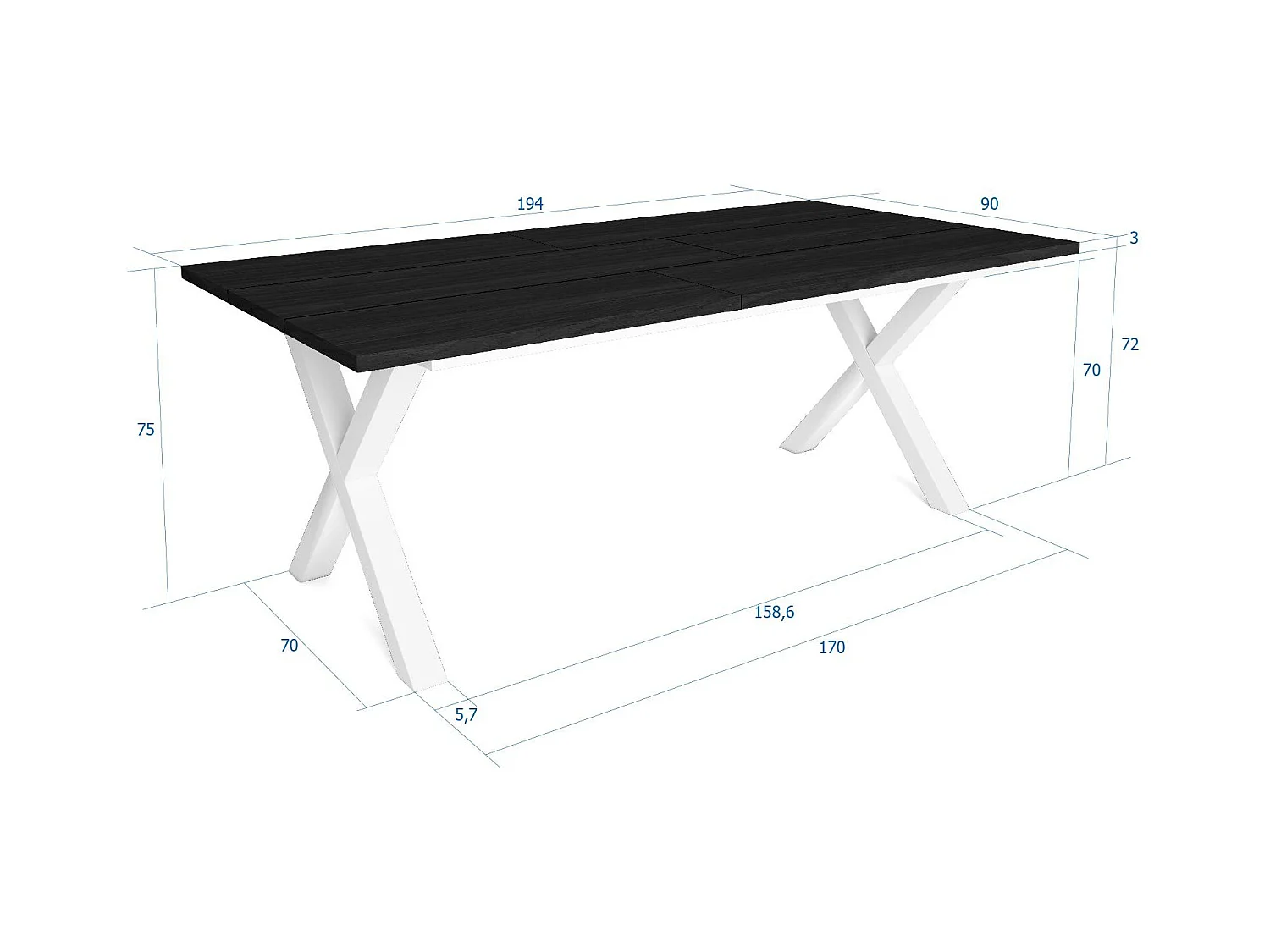 Table à manger, 10 personnes, 194x90x75cm, Robuste et stable grâce à sa structure et aux pieds solides, Noir, Style industriel
