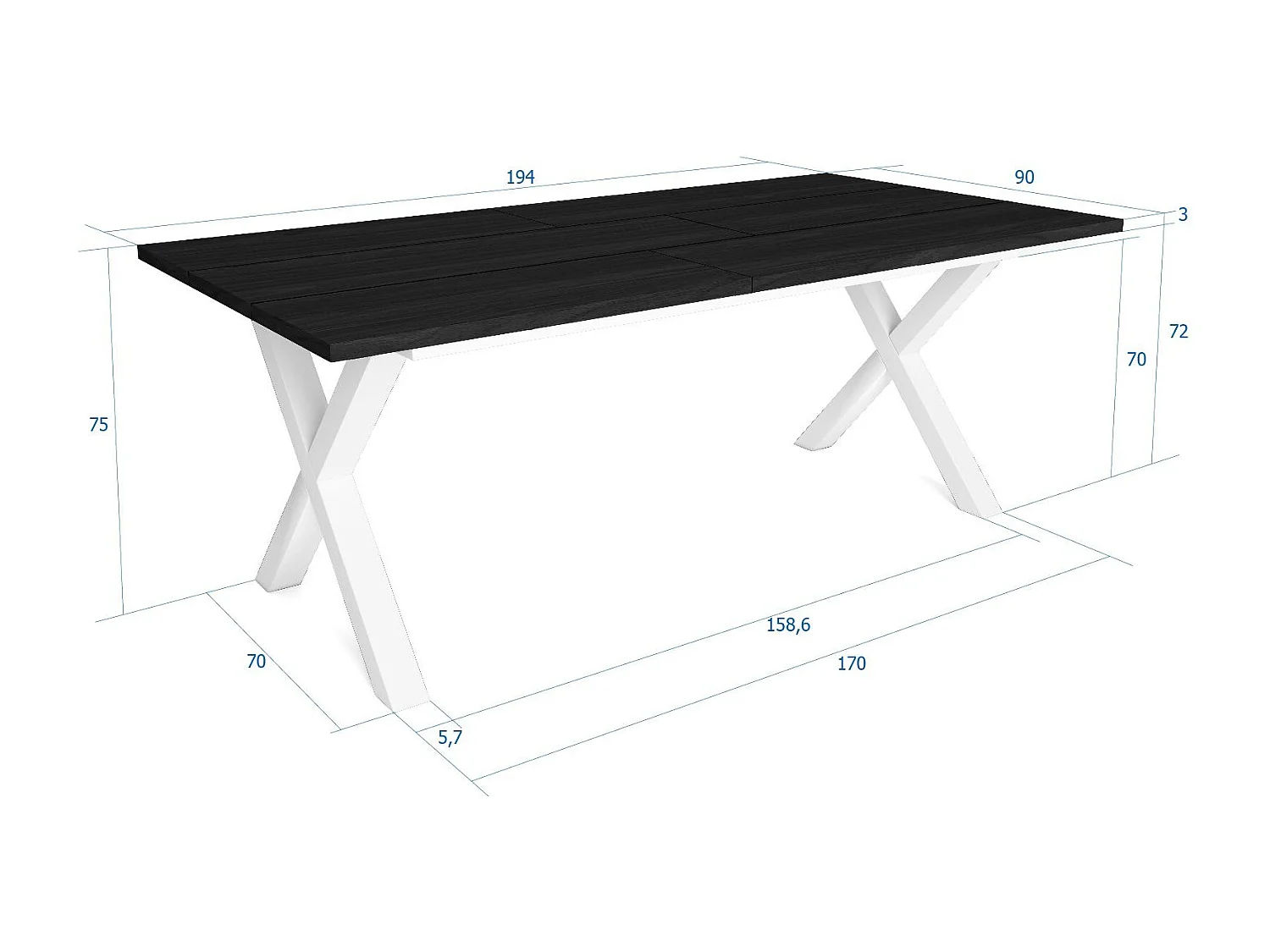 Table à manger, 10 personnes, 194x90x75cm, Robuste et stable grâce à sa structure et aux pieds solides, Noir, Style industriel
