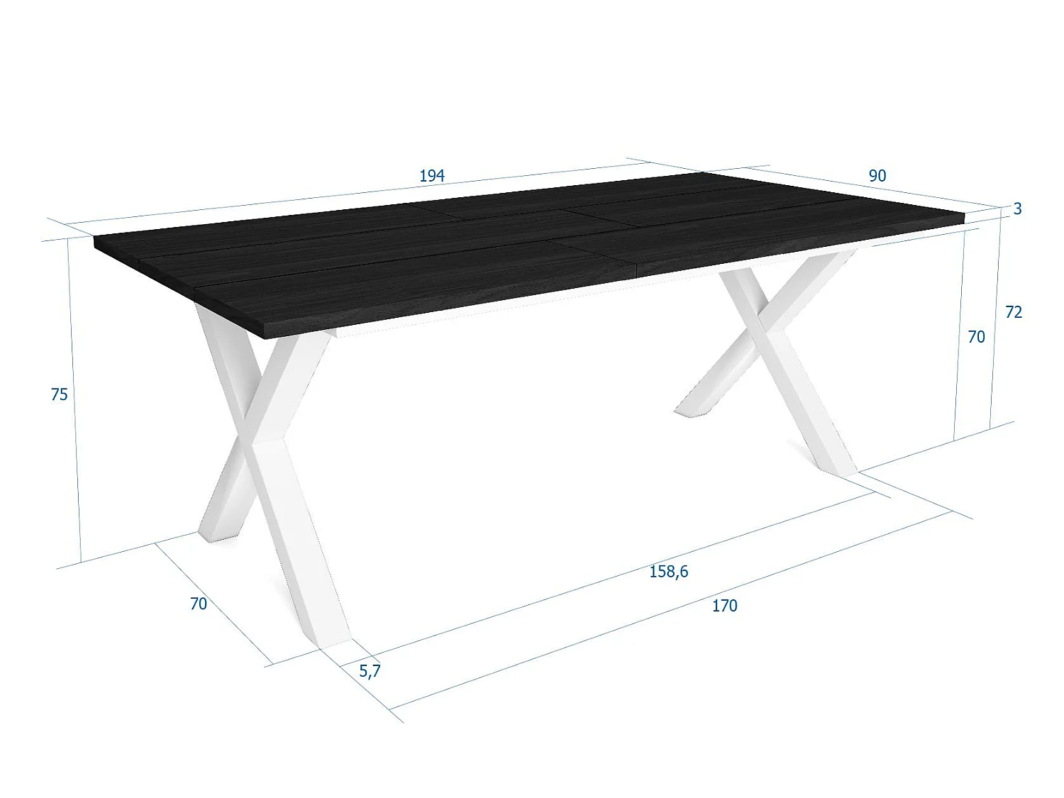 Table à manger, 10 personnes, 194x90x75cm, Robuste et stable, Noir, Style industriel