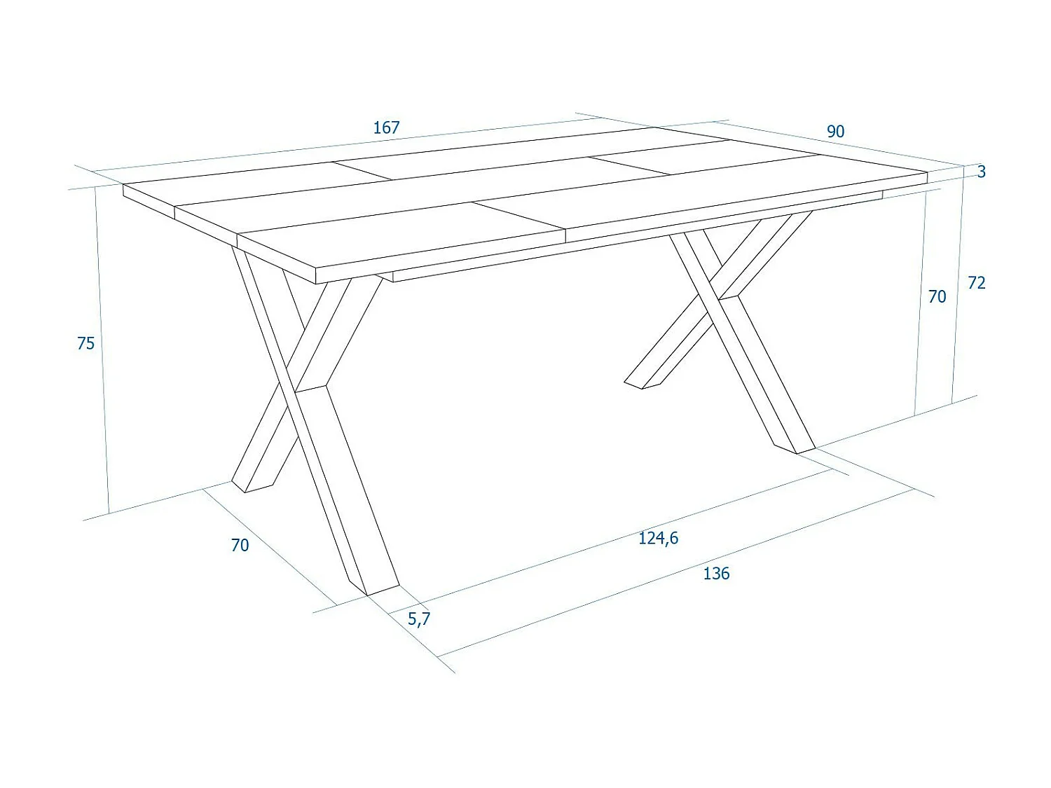 Table à manger, 8 personnes, 167x90x75cm, Robuste et stable grâce à sa structure et aux pieds solides, Blanc, Style industriel
