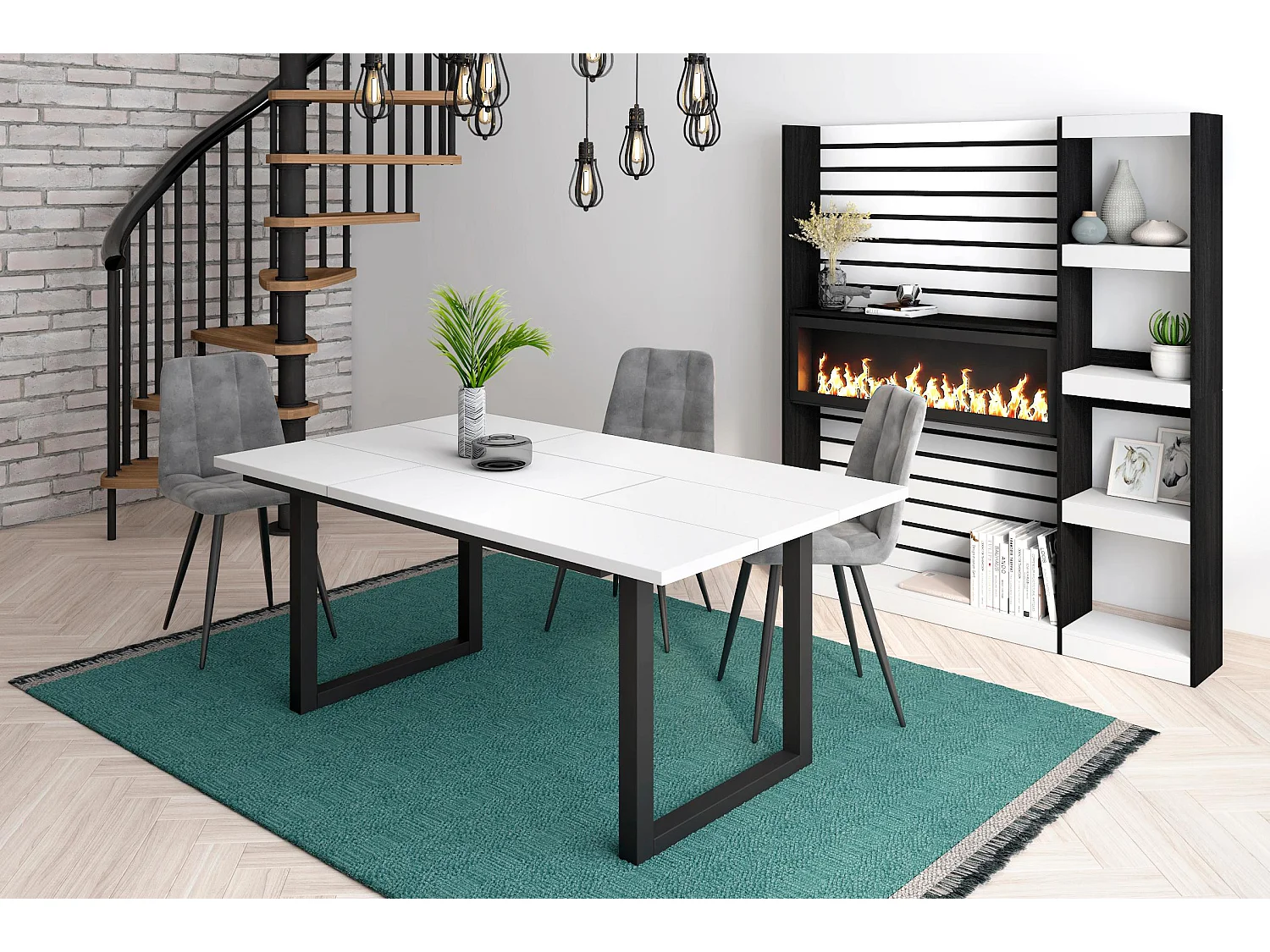 Esstische, 8 personen, 167x90x75cm, Robust und stabil dank seiner Struktur und solide Beine, Weiß, Industrielles Stil