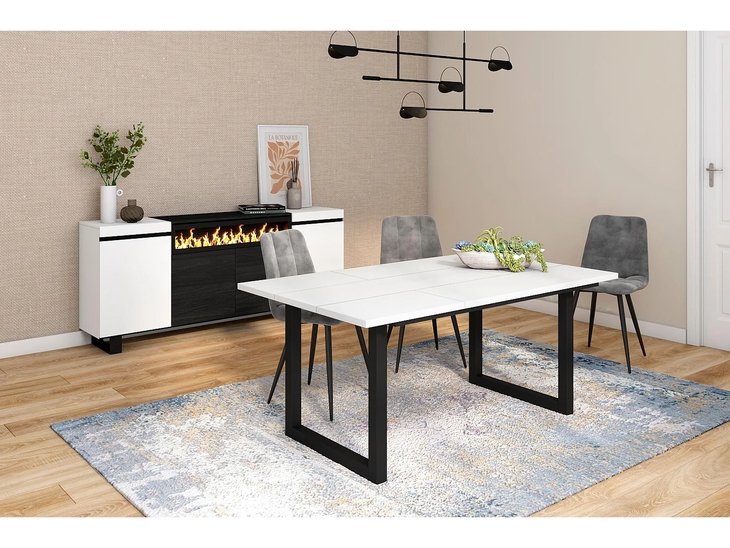 Esstische, 8 personen, 167x90x75cm, Robust und stabil dank seiner Struktur und solide Beine, Weiß, Industrielles Stil