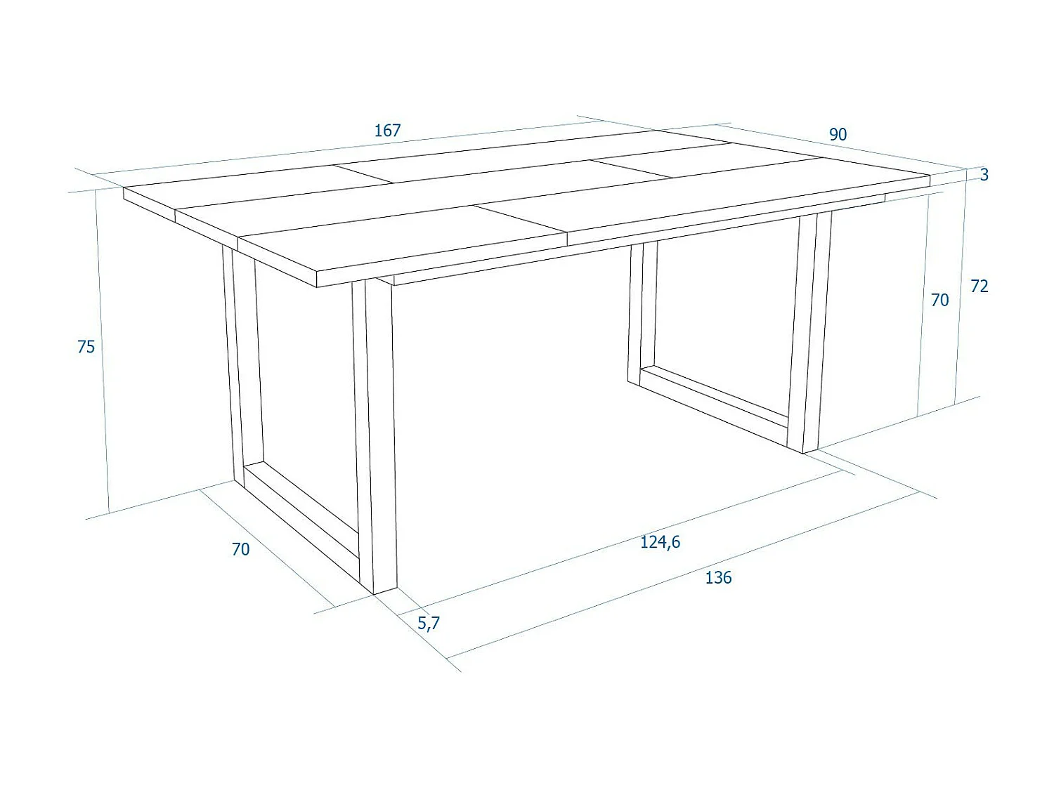 Esstische, 8 personen, 167x90x75cm, Robust und stabil dank seiner Struktur und solide Beine, Weiß, Industrielles Stil