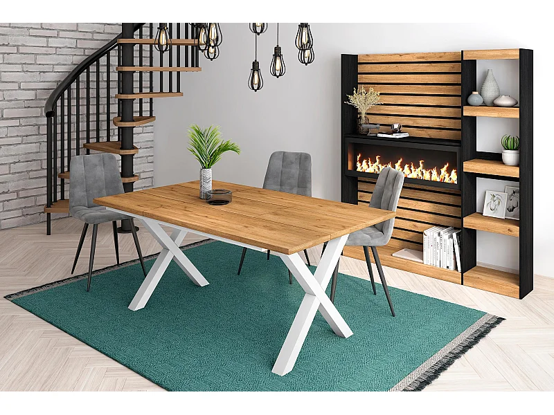 Eettafel, 8 personen, 167x90x75cm, Robuust en stabiel dankzij zijn structuur en solide poten, Eik, Industriële stijl