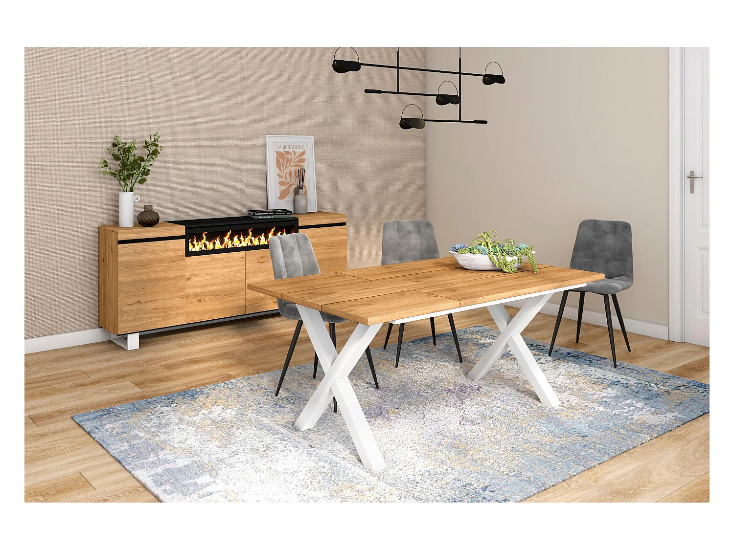 Eettafel, 8 personen, 167x90x75cm, Robuust en stabiel dankzij zijn structuur en solide poten, Eik, Industriële stijl