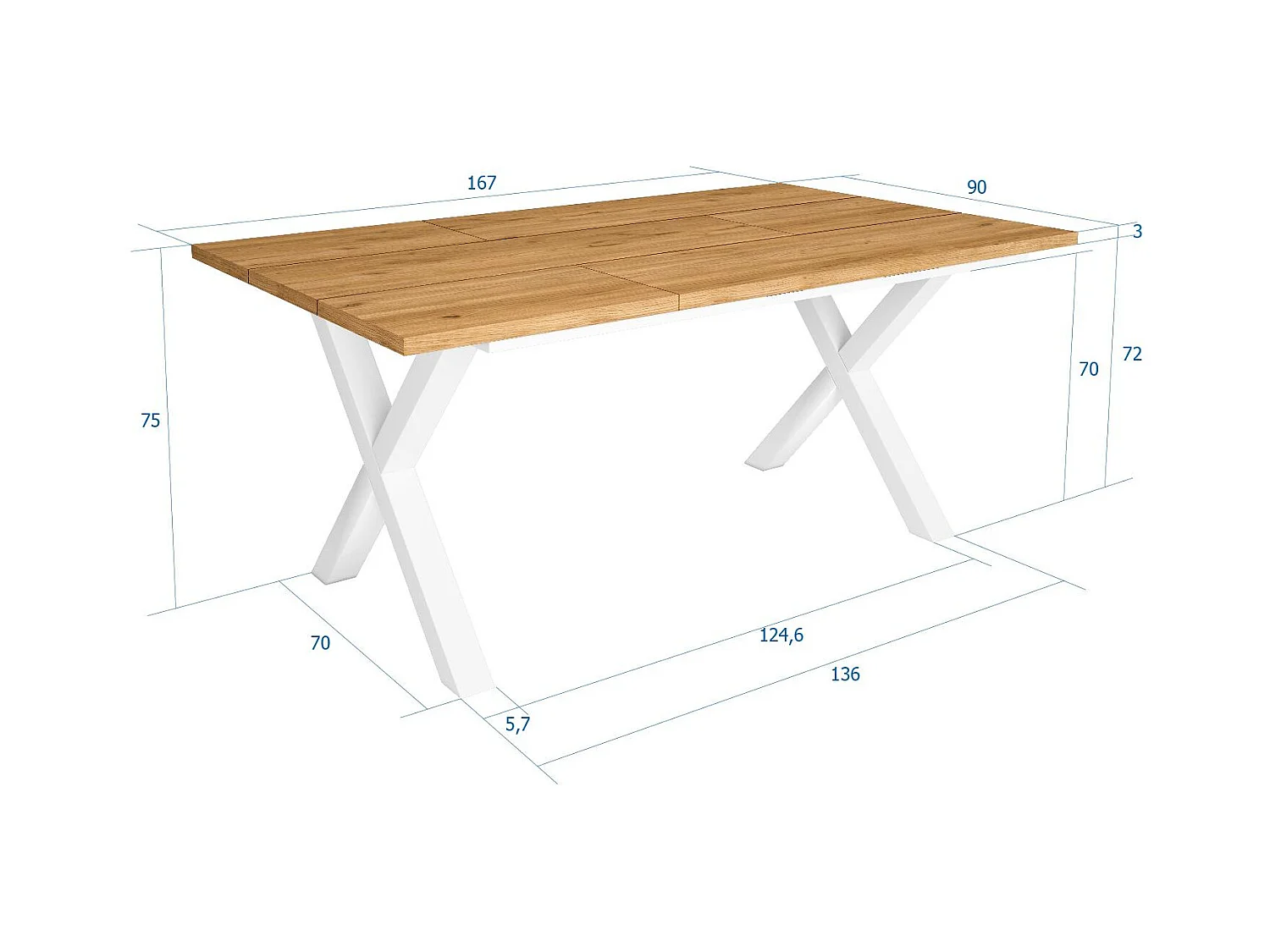 Eettafel, 8 personen, 167x90x75cm, Robuust en stabiel dankzij zijn structuur en solide poten, Eik, Industriële stijl