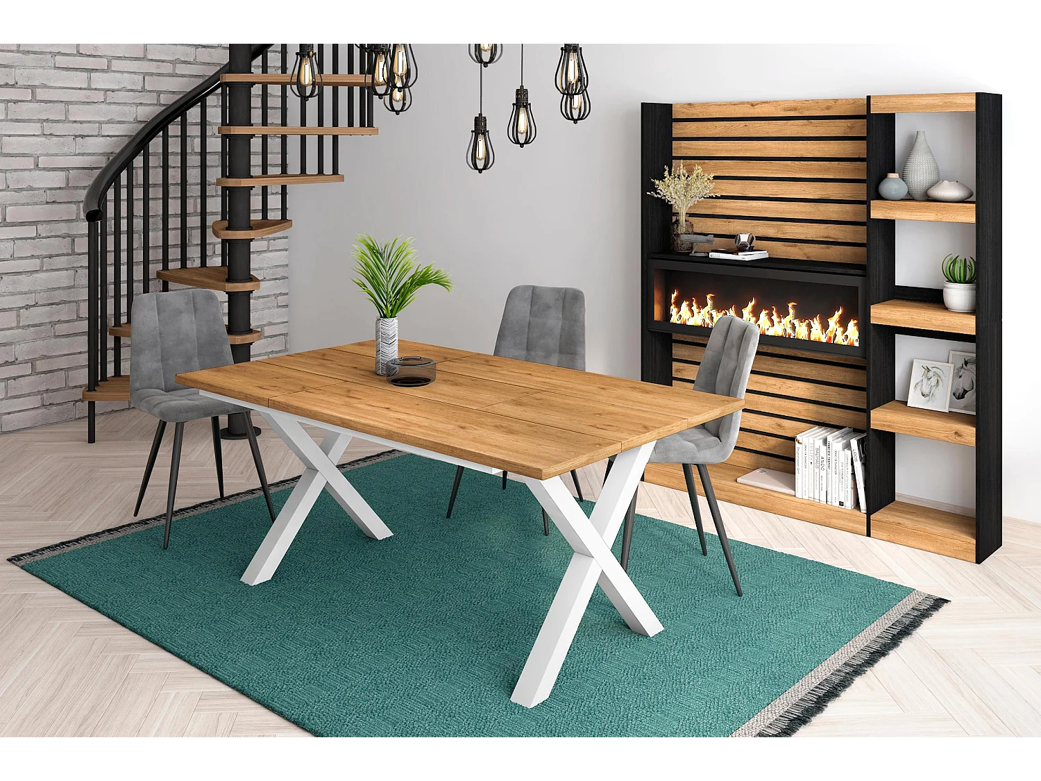 Esstische, 8 personen, 167x90x75cm, Robust und stabil dank seiner Struktur und solide Beine, Eiche, Industrielles Stil