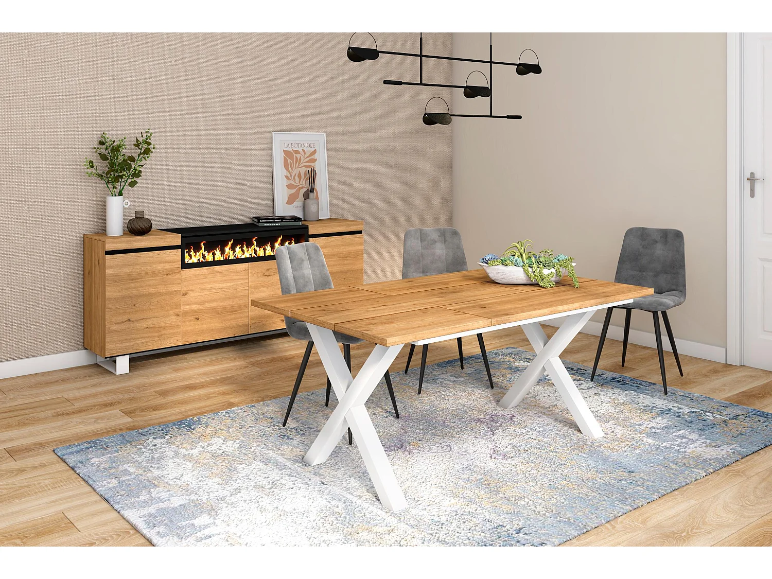 Esstische, 8 personen, 167x90x75cm, Robust und stabil dank seiner Struktur und solide Beine, Eiche, Industrielles Stil