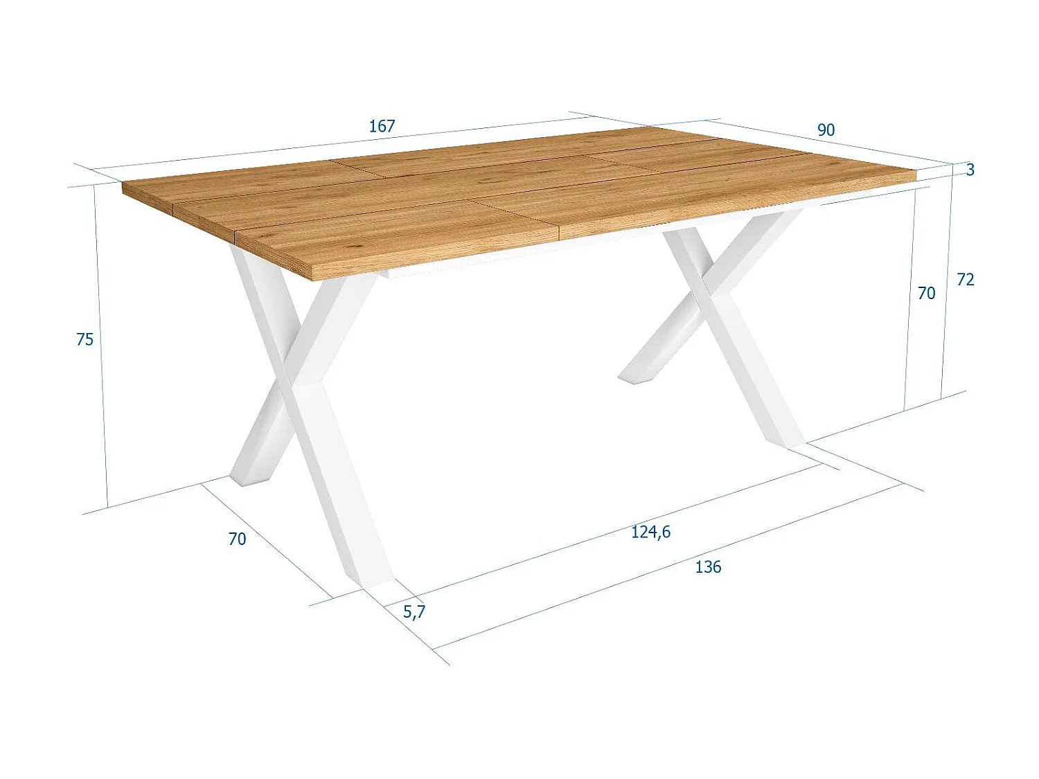 Esstische, 8 personen, 167x90x75cm, Robust und stabil dank seiner Struktur und solide Beine, Eiche, Industrielles Stil