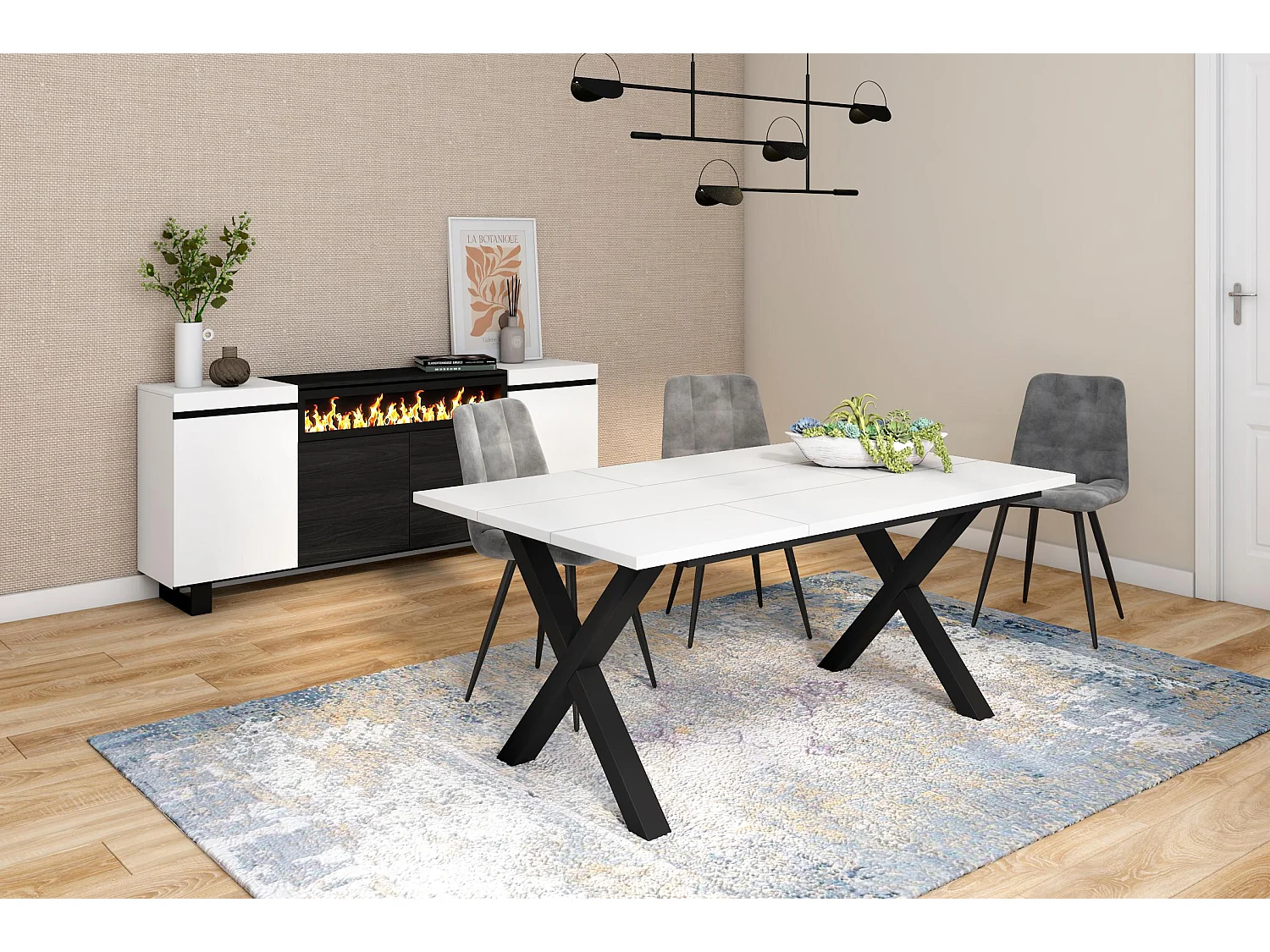 Table à manger, 8 personnes, 167x90x75cm, Robuste et stable grâce à sa structure et aux pieds solides, Blanc, Style industriel