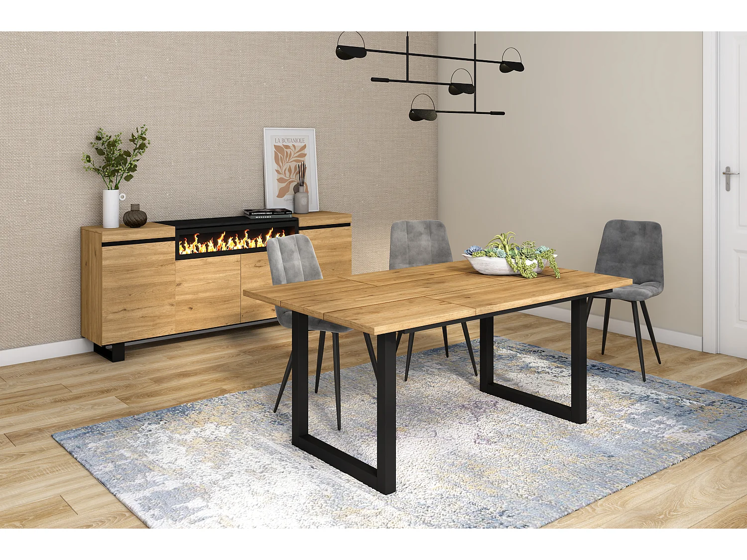 Table à manger, 8 personnes, 167x90x75cm, Robuste et stable grâce à sa structure et aux pieds solides, Chêne, Style industriel