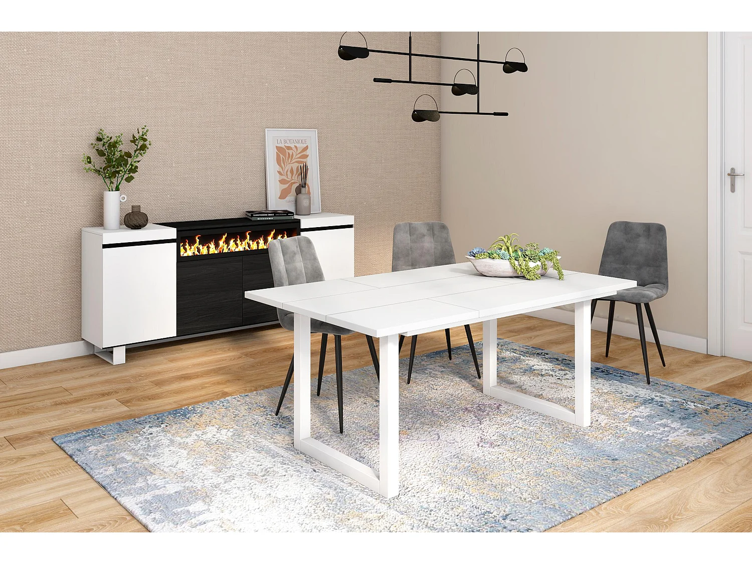 Mesa de Comedor, 8 Comensales, 167x90x75cm, Robusta y estable gracias a su estructura y patas macizas, Blanco, Estilo Industrial