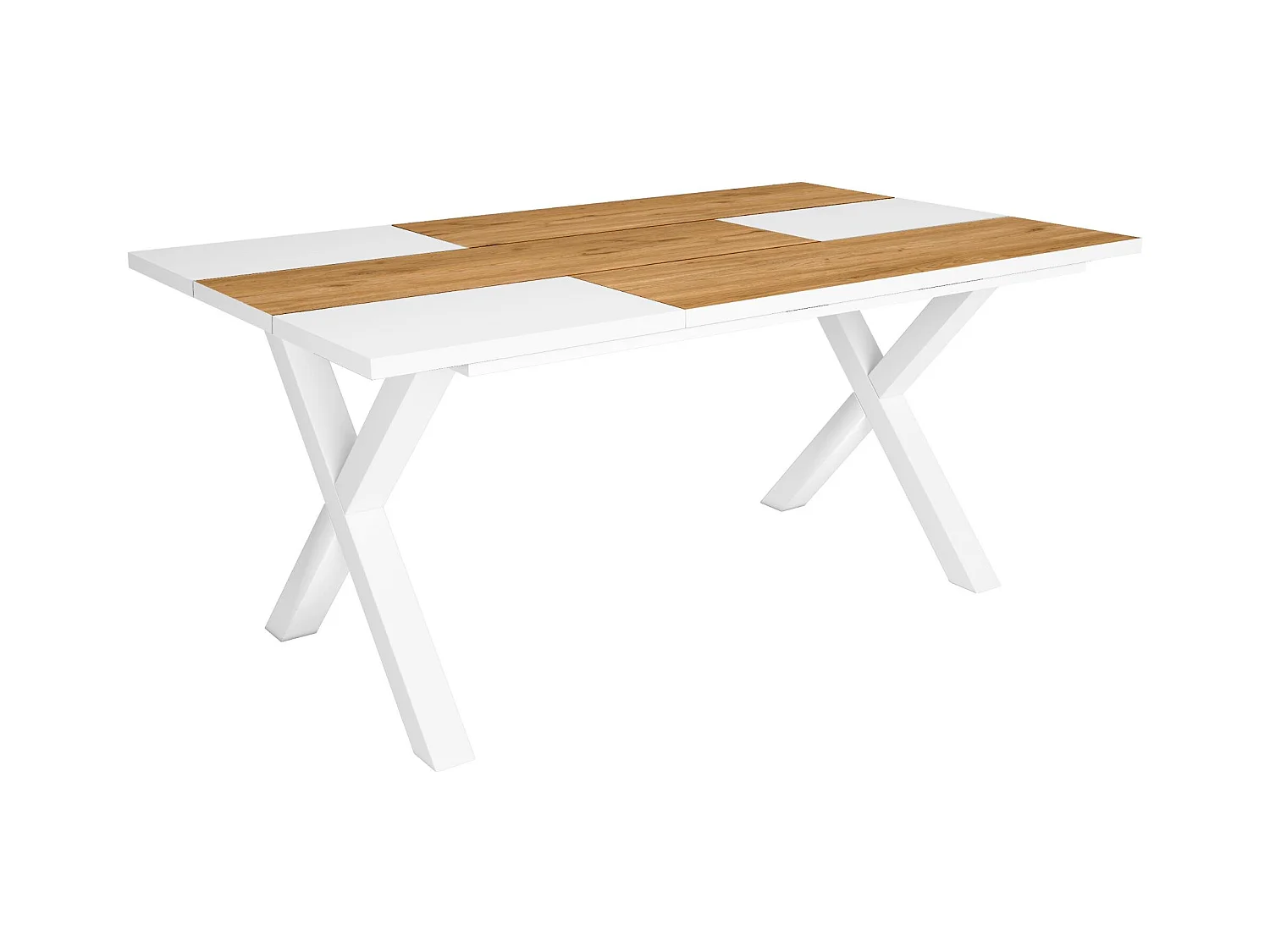 Table à manger, 8 personnes, 167x90x75cm, Robuste et stable grâce à sa structure et aux pieds solides, Chêne et blanc, Style industriel