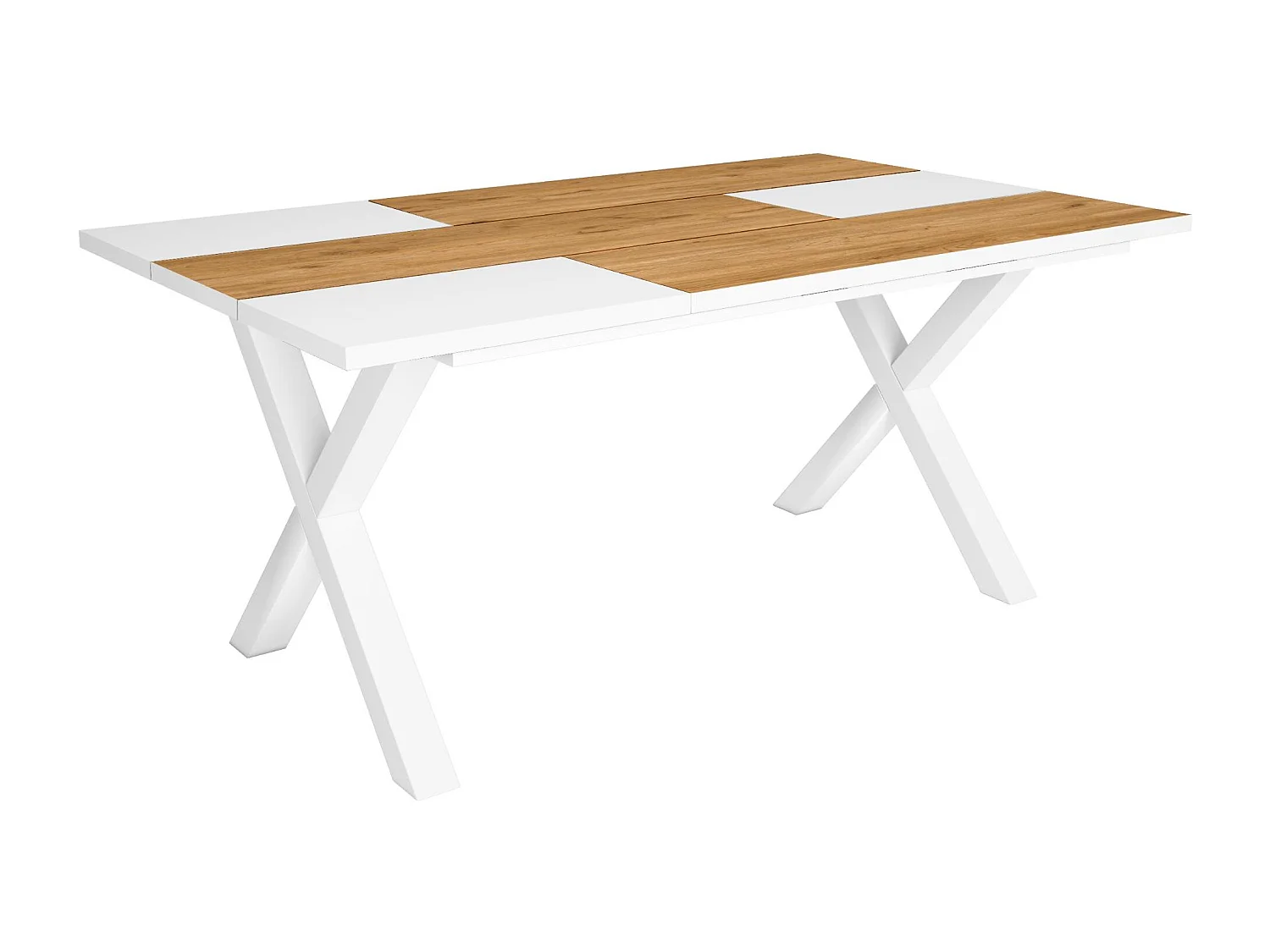 Table à manger, 8 personnes, 167x90x75cm, Robuste et stable grâce à sa structure et aux pieds solides, Chêne et blanc, Style industriel