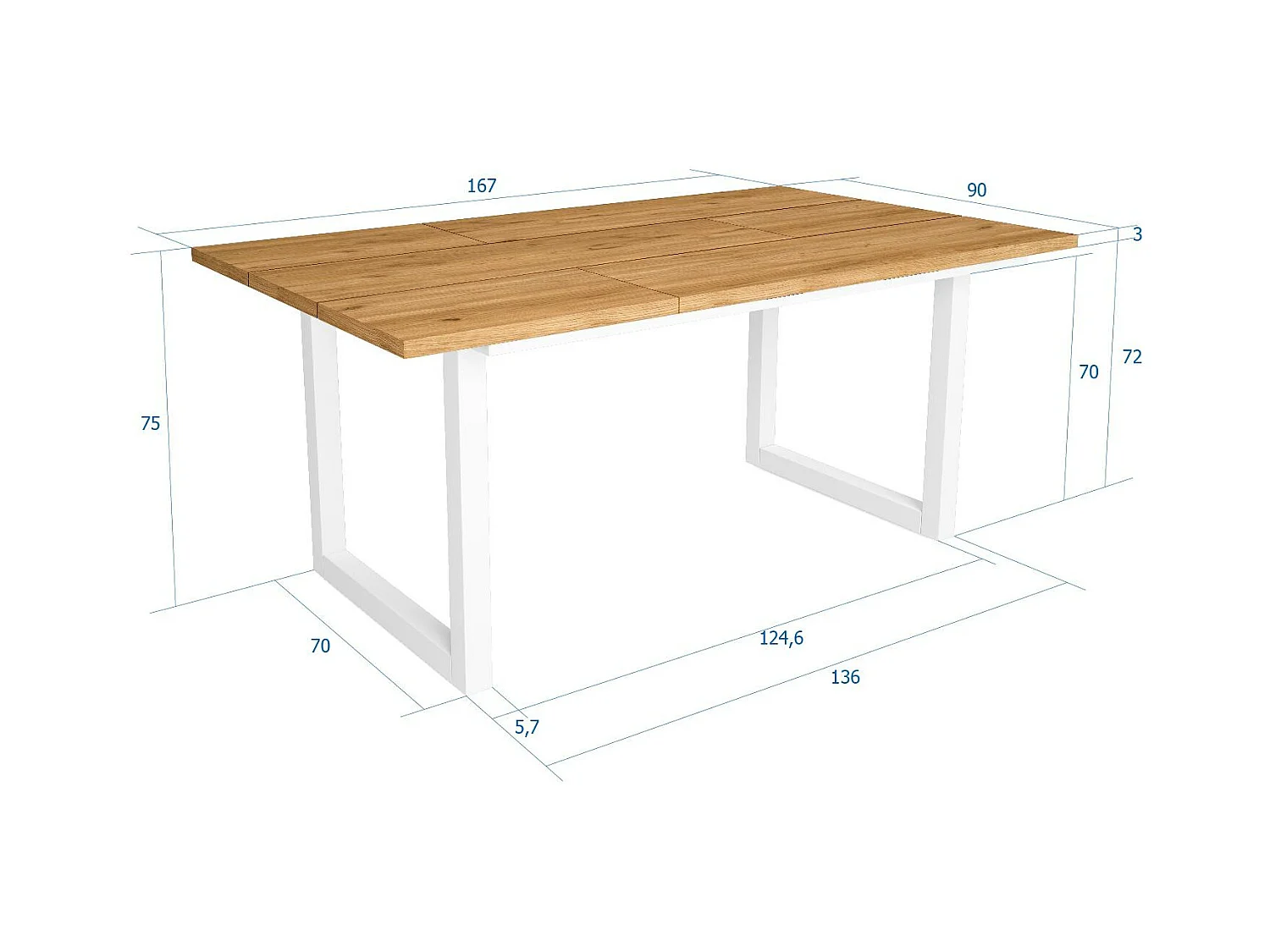 Eettafel, 8 personen, 167x90x75cm, Robuust en stabiel dankzij zijn structuur en solide poten, Eik, Industriële stijl