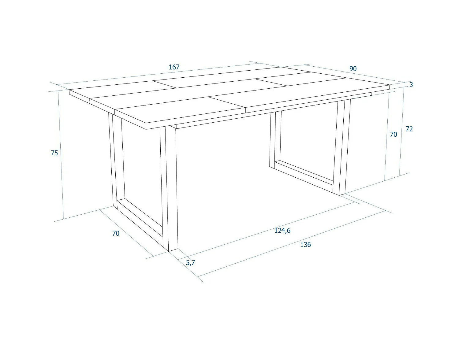 Eettafel, 8 personen, 167x90x75cm, Robuust en stabiel dankzij zijn structuur en solide poten, Eik, Industriële stijl
