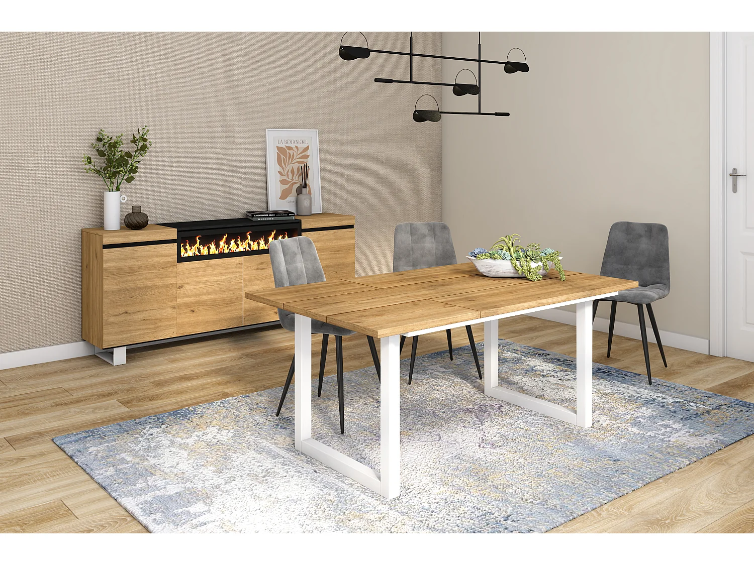 Table à manger, 8 personnes, 167x90x75cm, Robuste et stable grâce à sa structure et aux pieds solides, Chêne, Style industriel