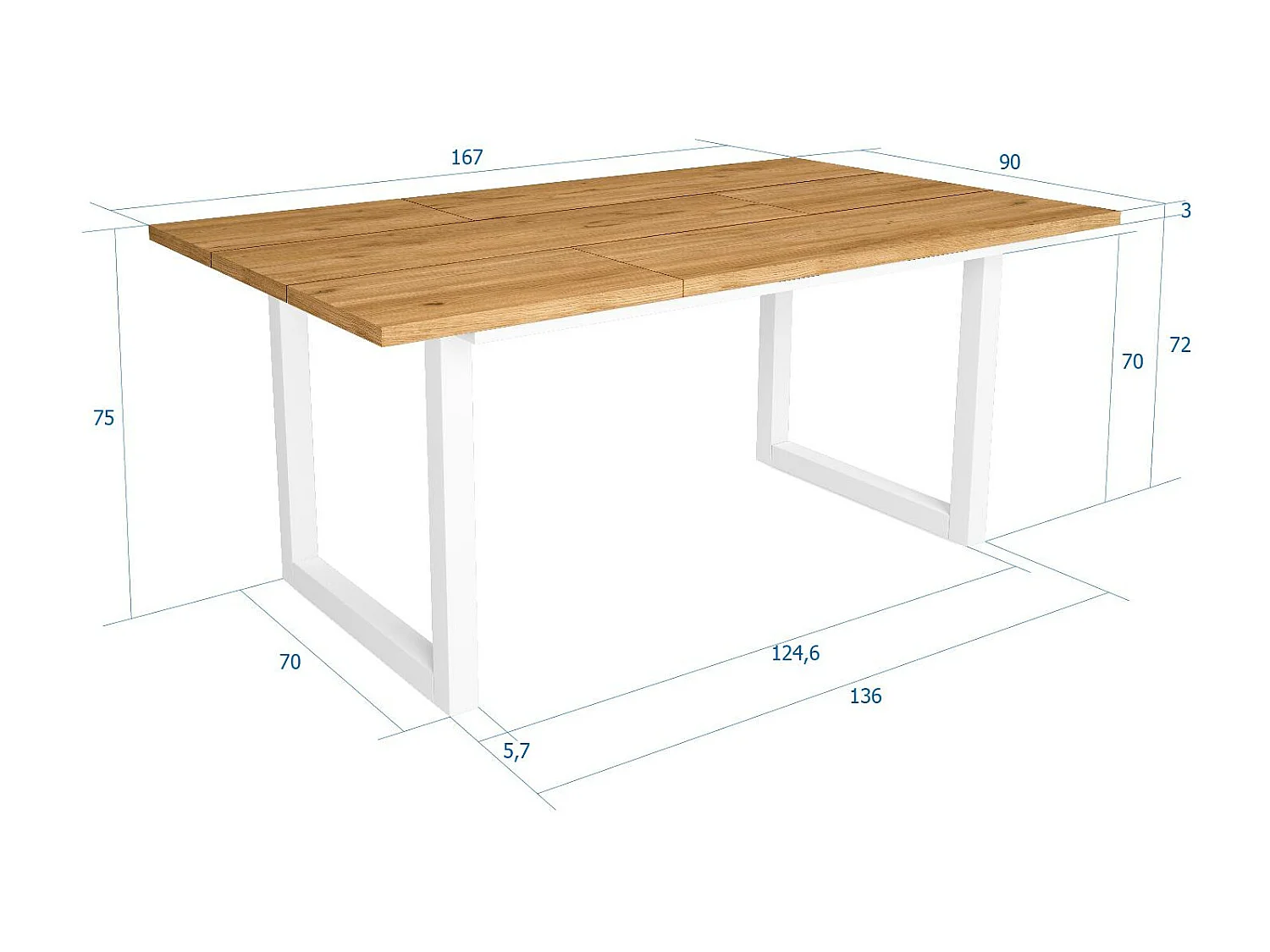 Table à manger, 8 personnes, 167x90x75cm, Robuste et stable grâce à sa structure et aux pieds solides, Chêne, Style industriel
