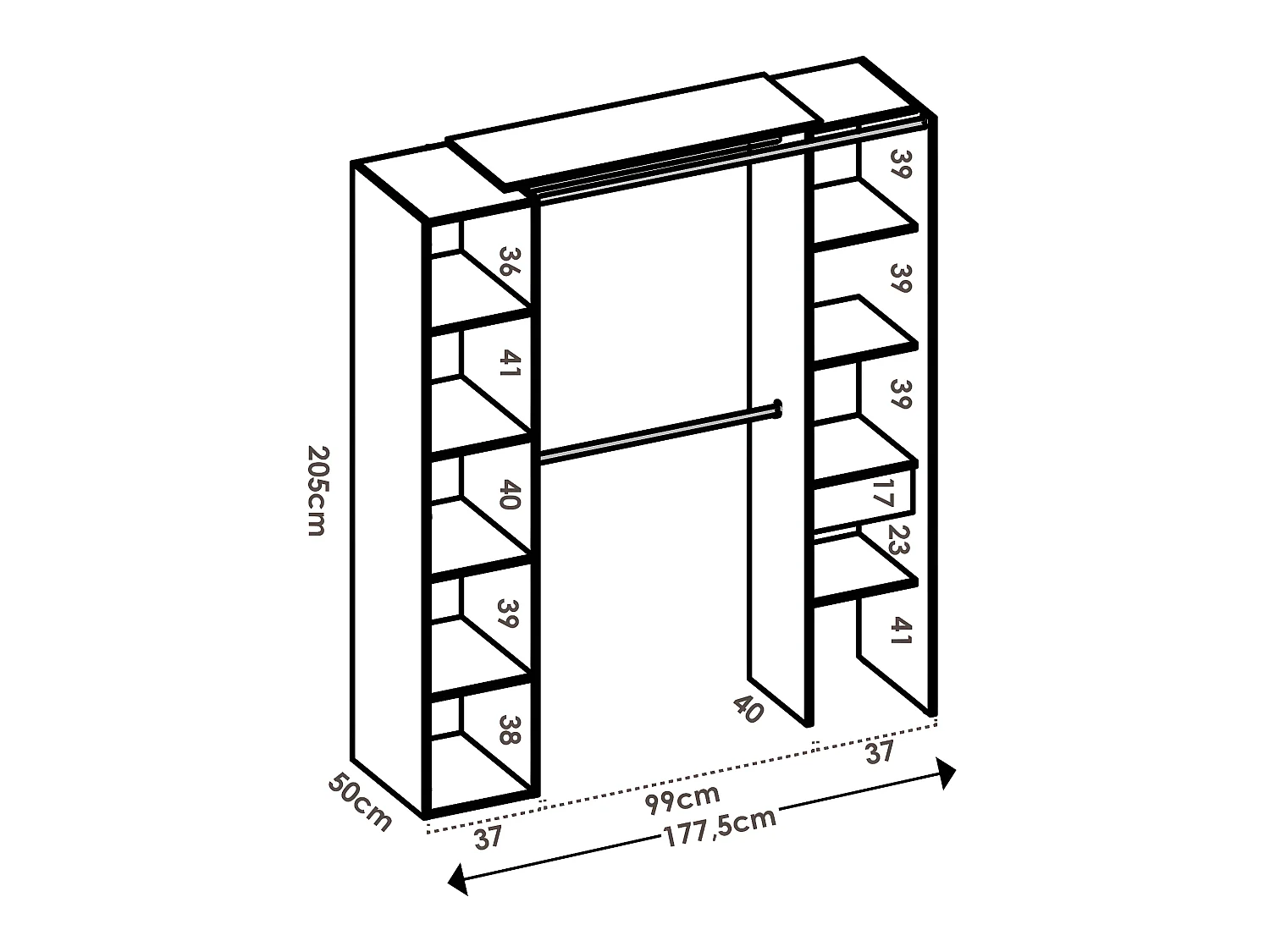 Hoekkledingkast met gordijn en 1 deur - Met spiegel -  L231 cm - Wit en grijs - BERTRAND