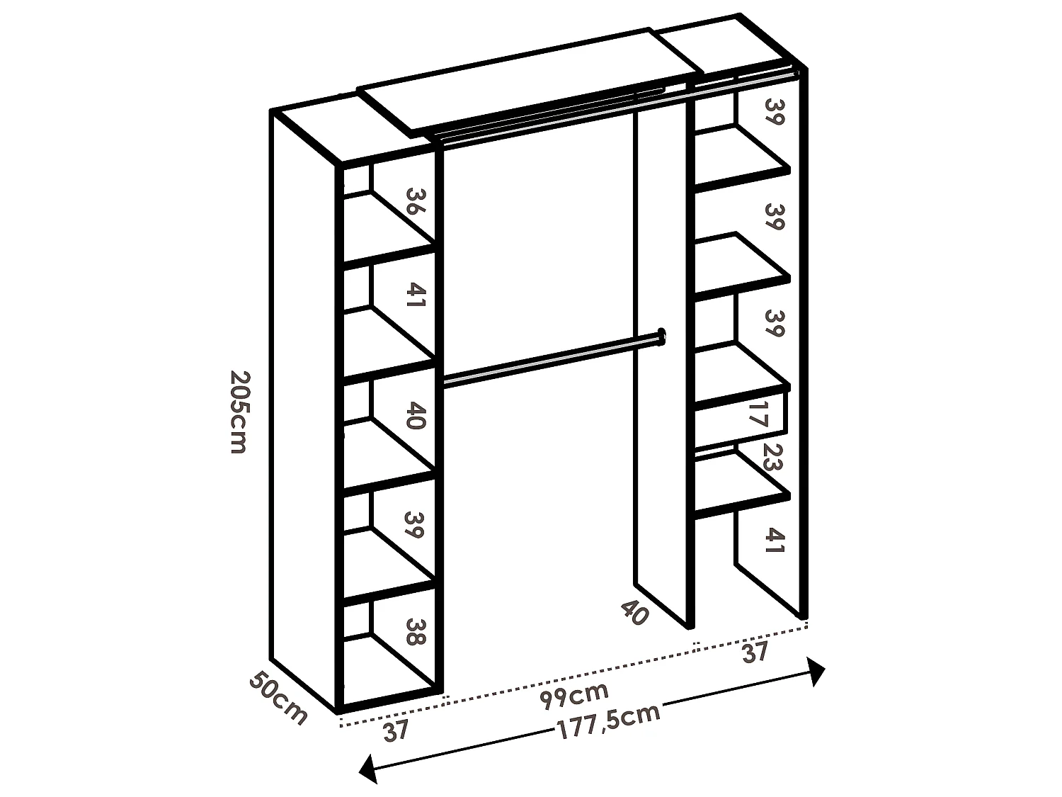 Dressing d'angle avec rideau et 1 porte - Avec miroir - L231 cm - Blanc et gris - BERTRAND