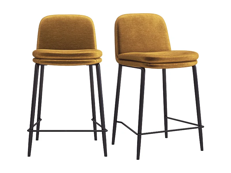 NOLAN-Sedia da bar in metallo nero e tessuto senape (x2)
