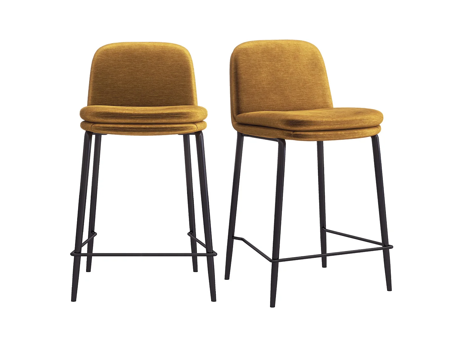 NOLAN-Sedia da bar in metallo nero e tessuto senape (x2)