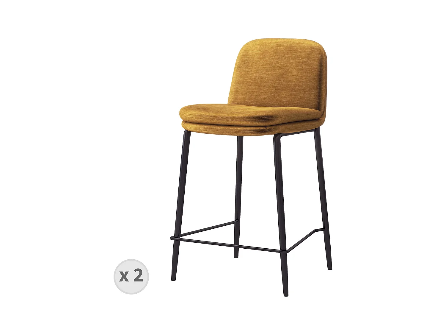 NOLAN-Silla de bar de metal negro mate y tela mostaza (x2)