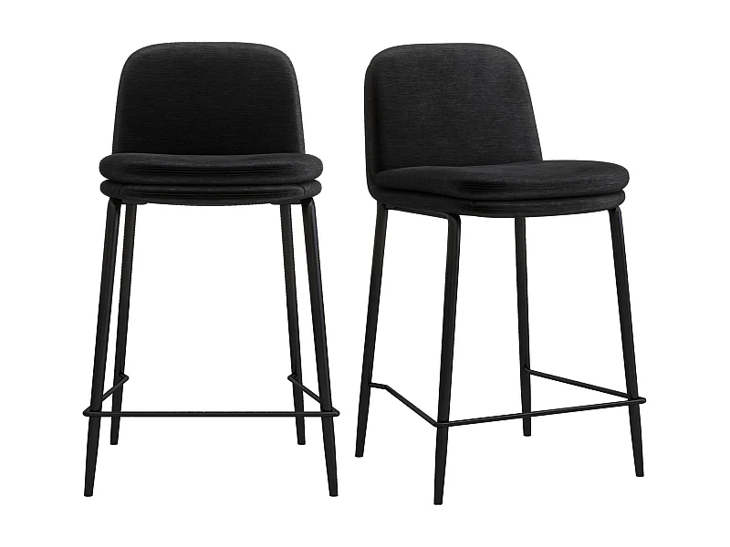 NOLAN-Chaise de bar tissu Retro Noir (x2)