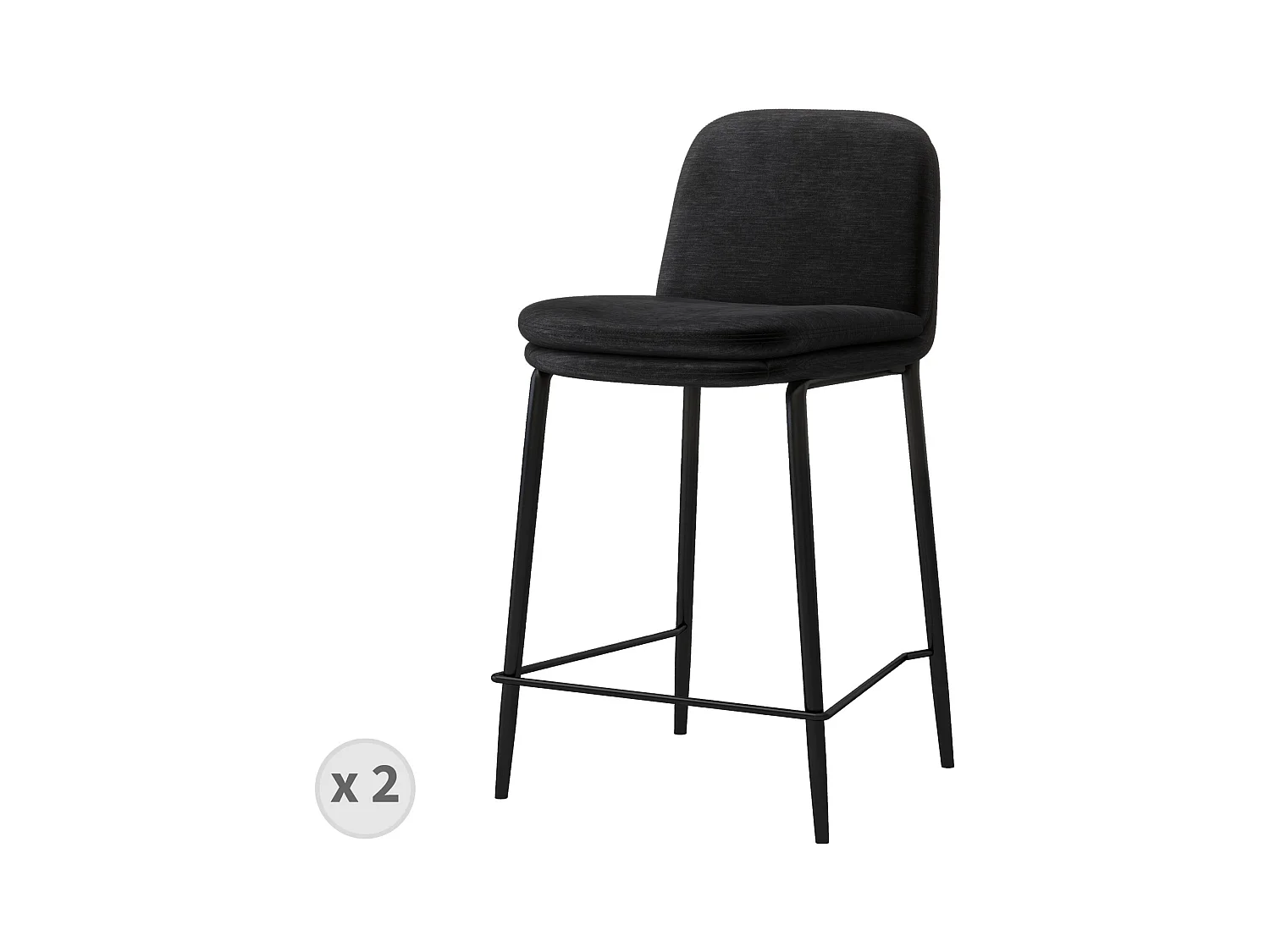 NOLAN-Chaise de bar tissu Retro Noir (x2)