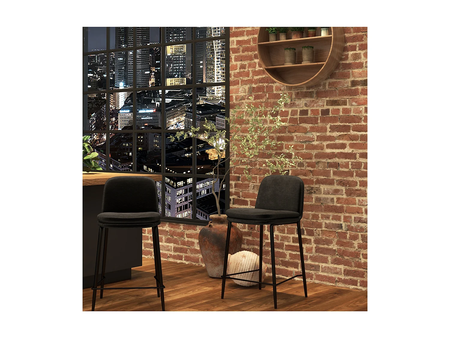 NOLAN-Chaise de bar tissu Retro Noir (x2)