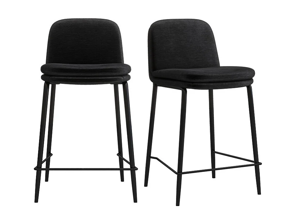 NOLAN-Sedia da bar in metallo nero e tessuto nero (x2)