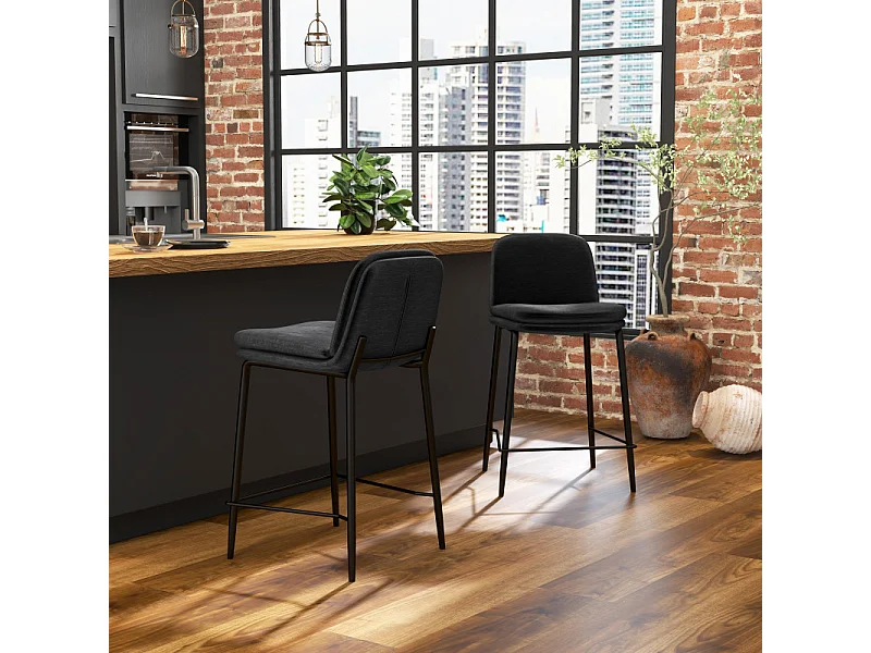 NOLAN-Sedia da bar in metallo nero e tessuto nero (x2)