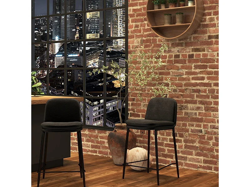 NOLAN-Sedia da bar in metallo nero e tessuto nero (x2)