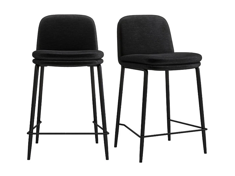 NOLAN-Chaise de bar tissu Retro Noir (x2)