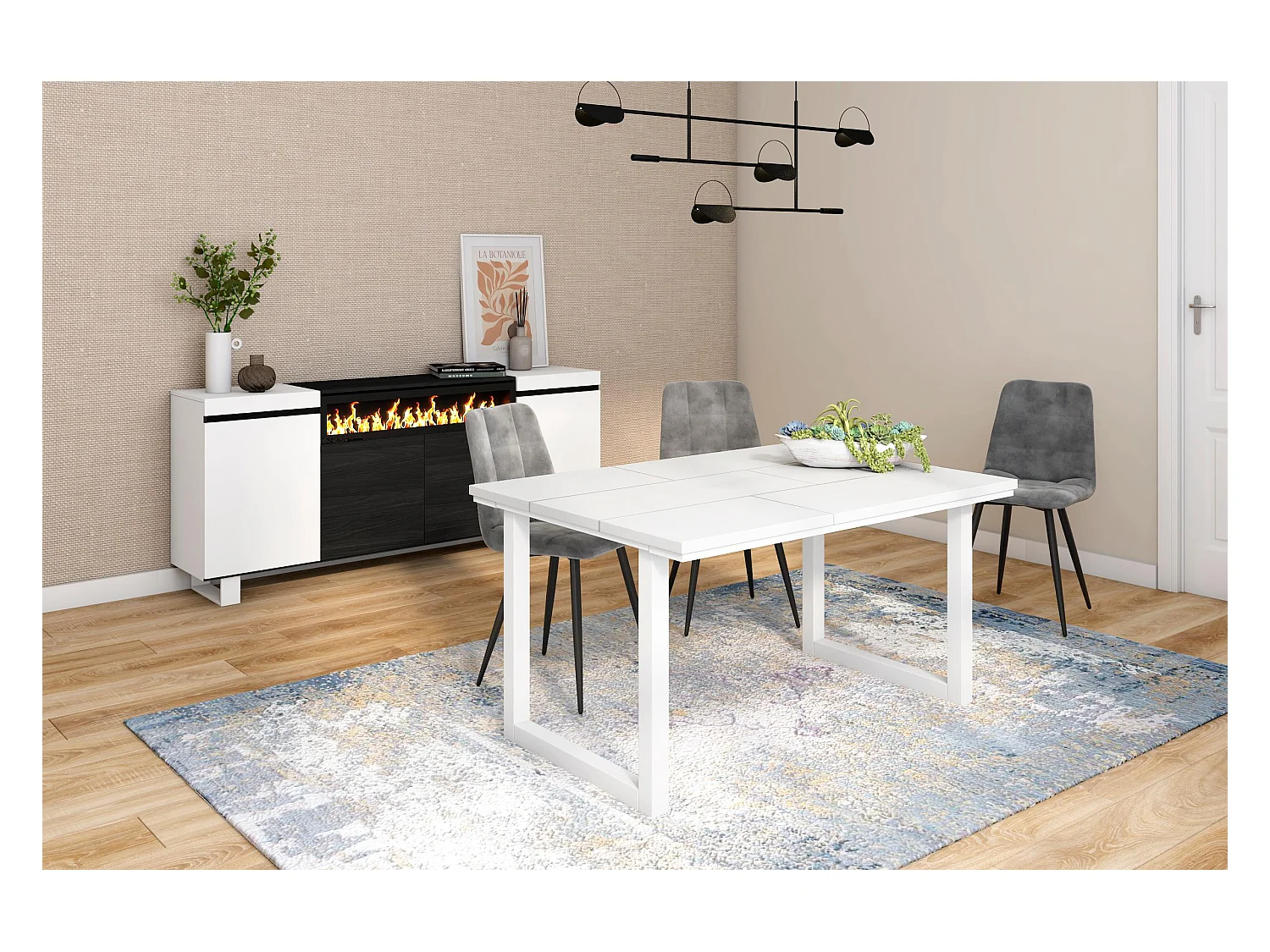 Table à manger, 6 personnes, 140x90x75cm, Robuste et stable grâce à sa structure et aux pieds solides, Blanc, Style industriel