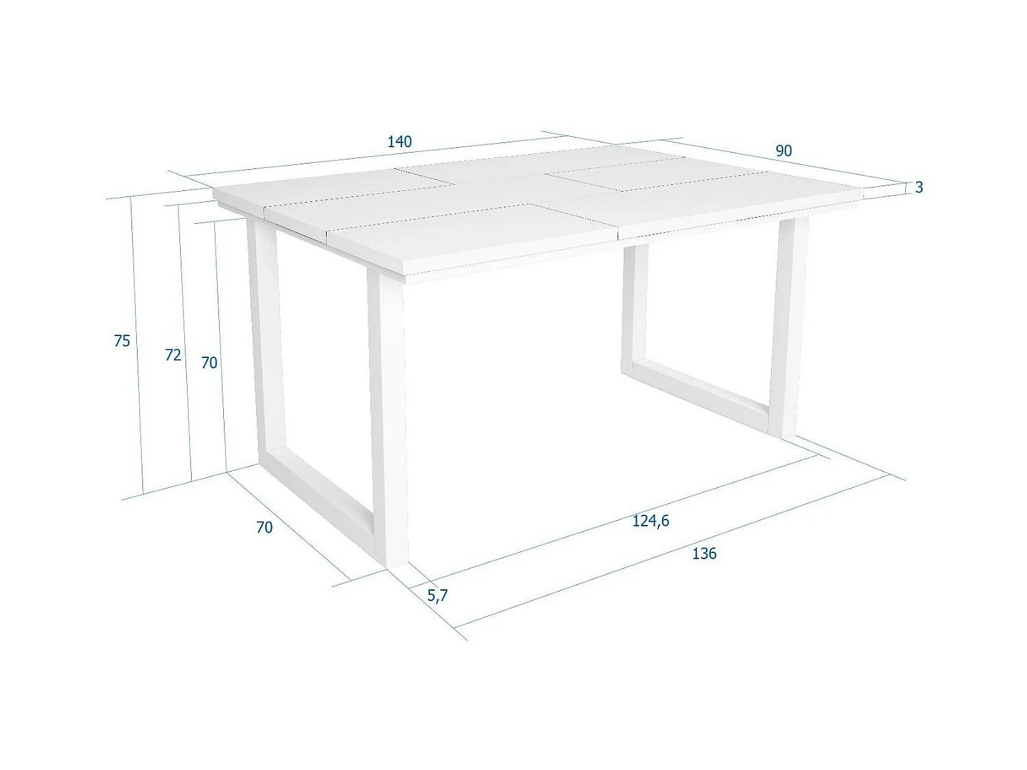 Table à manger, 6 personnes, 140x90x75cm, Robuste et stable grâce à sa structure et aux pieds solides, Blanc, Style industriel