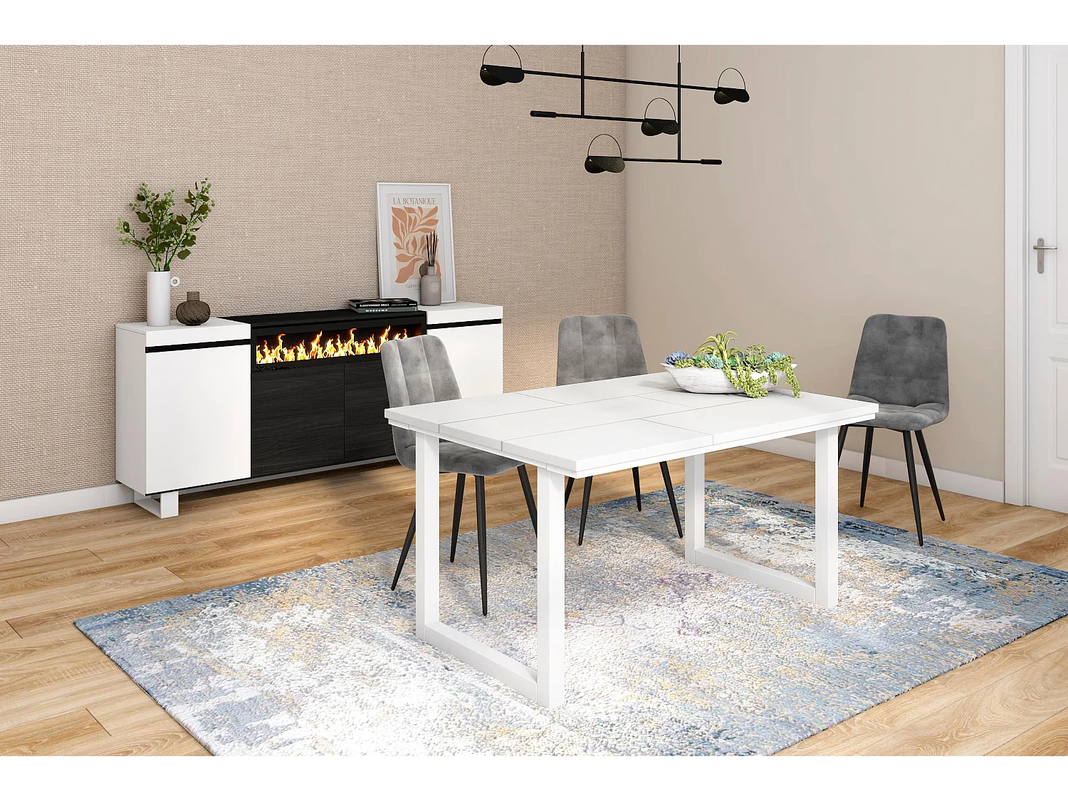 Eettafel, 6 personen, 140x90x75cm, Robuust en stabiel dankzij zijn structuur en solide poten, Wit, Industriële stijl