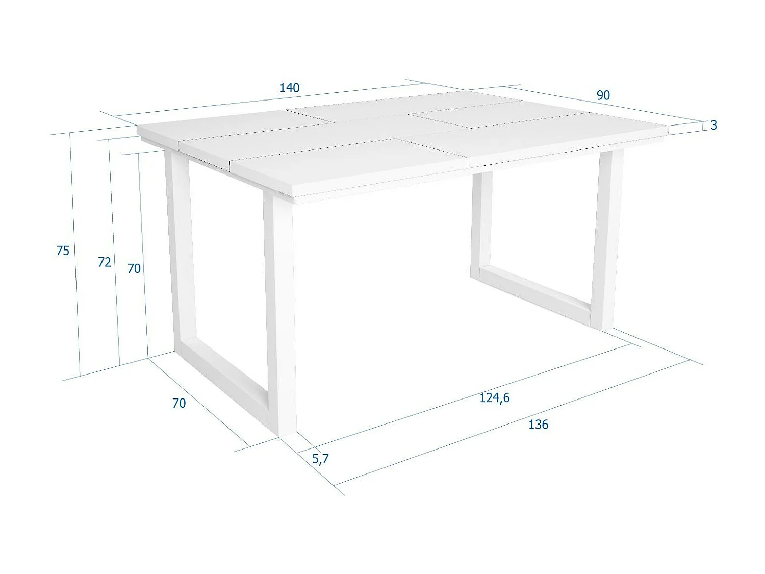 Eettafel, 6 personen, 140x90x75cm, Robuust en stabiel dankzij zijn structuur en solide poten, Wit, Industriële stijl
