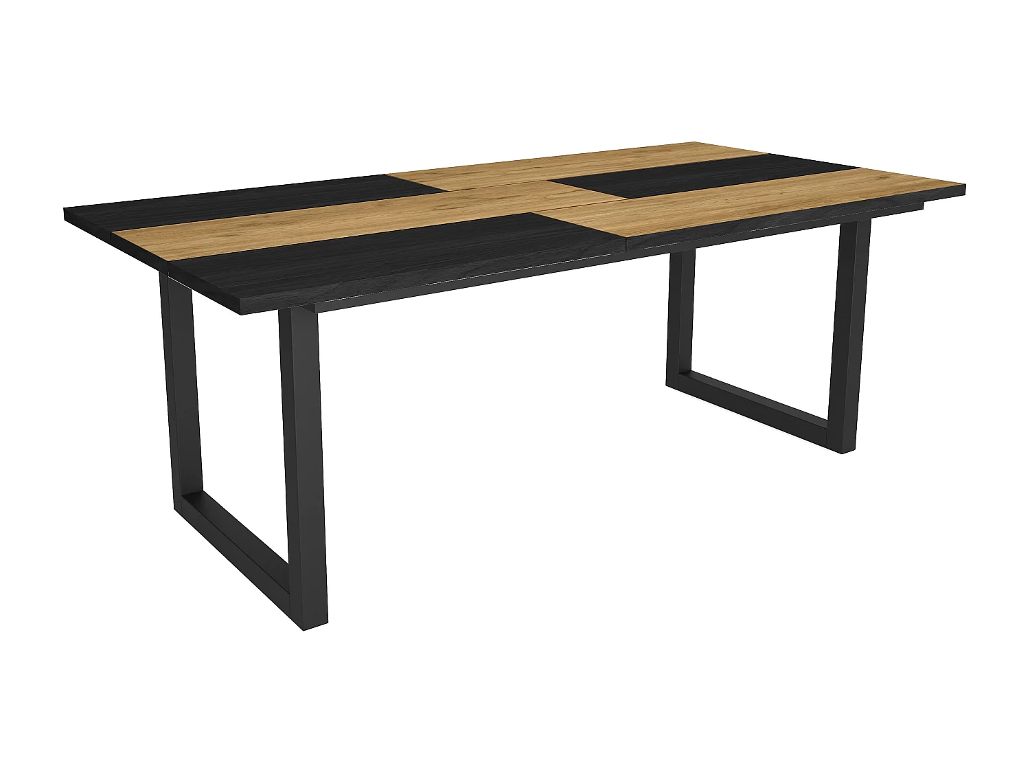 Table à manger, 10 personnes, 194x90x75cm, Robuste et stable grâce à sa structure et aux pieds solides, Chêne et noir, Style industriel